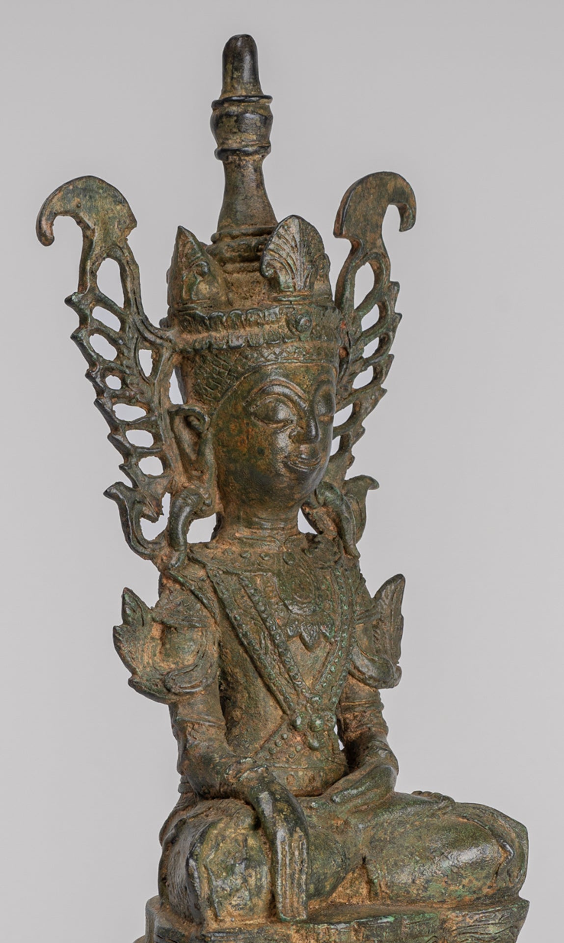 Buddha Statue - Antique Burmese Style Bronze Shan Enlightenment Seated Buddha Statue - 35cm/14"