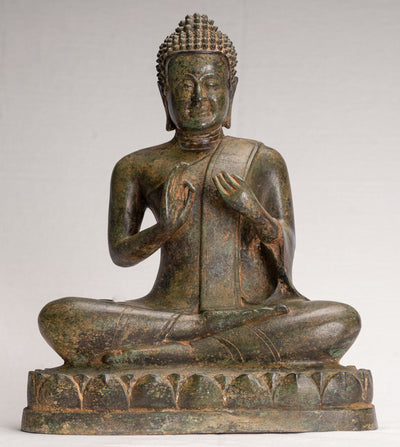 Buddha Statue - Antique Thai Style Seated Buddha Statue - Dharmachakra Teaching Mudra - 38cm/15"
