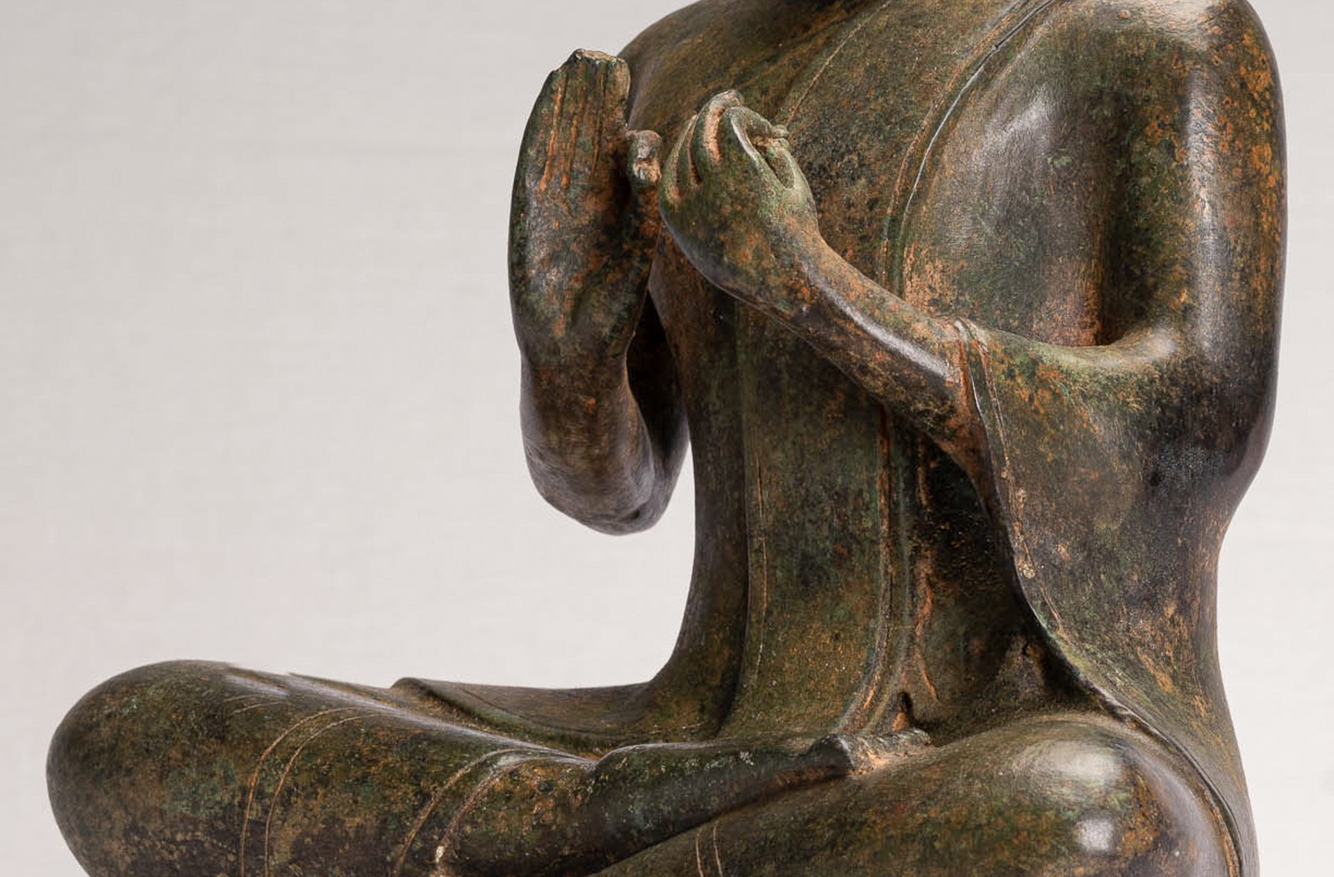 Buddha Statue - Antique Thai Style Seated Buddha Statue - Dharmachakra Teaching Mudra - 38cm/15"