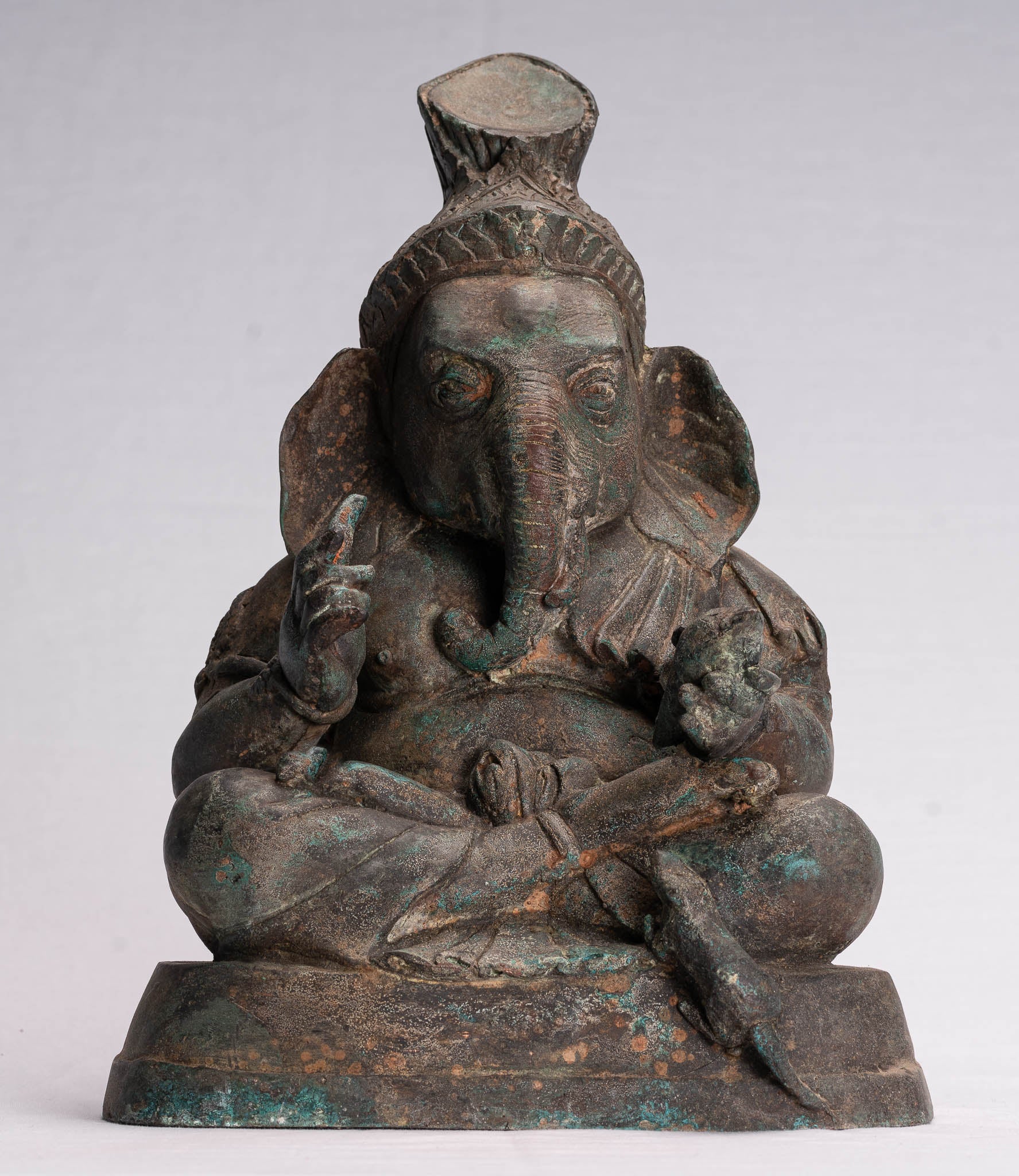 Statue Ganesha - Antique Thai Thai Bronze Seduta statua Ganesh - 31 cm/12 "
