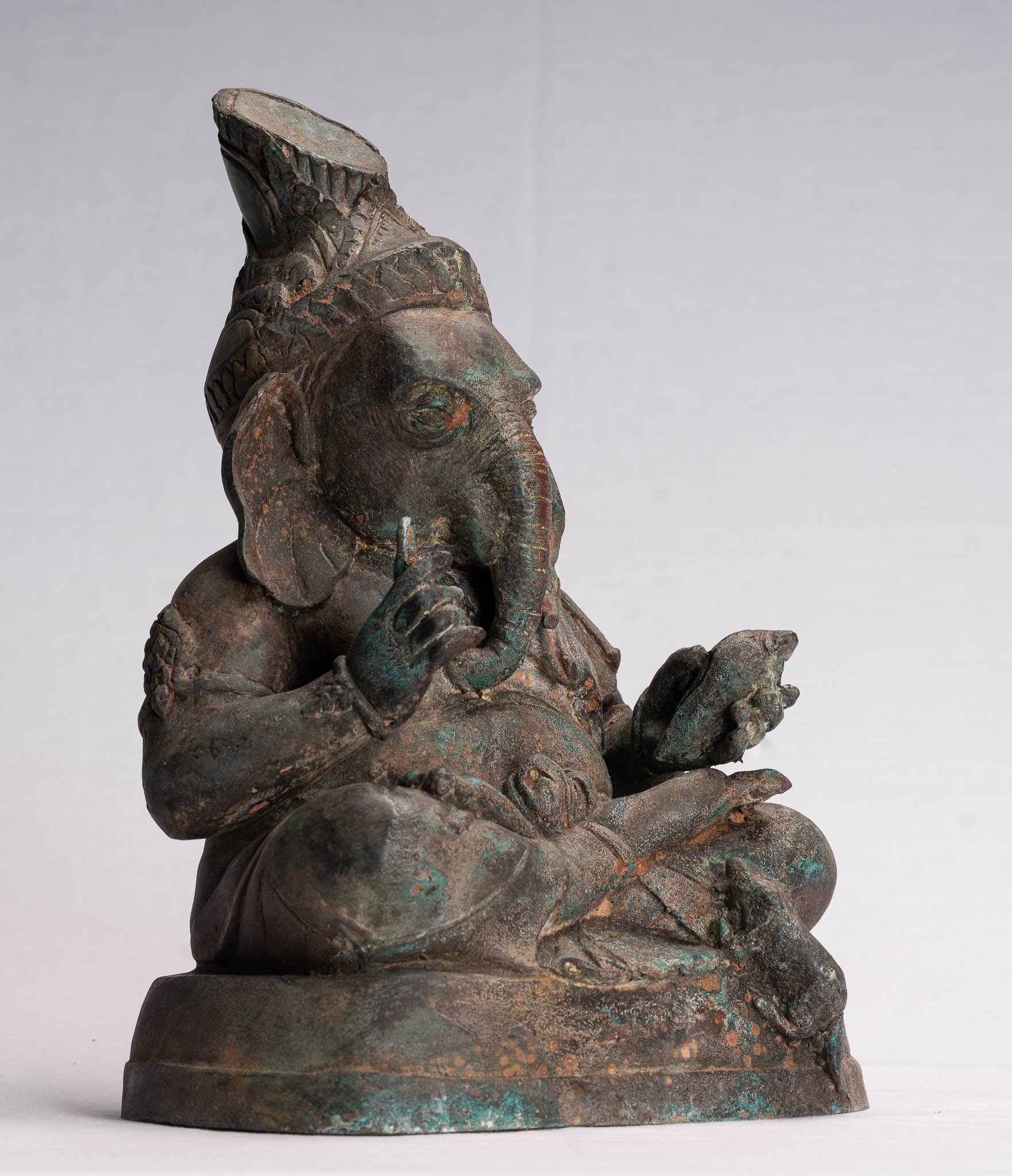 Statue Ganesha - Antique Thai Thai Bronze Seduta statua Ganesh - 31 cm/12 "