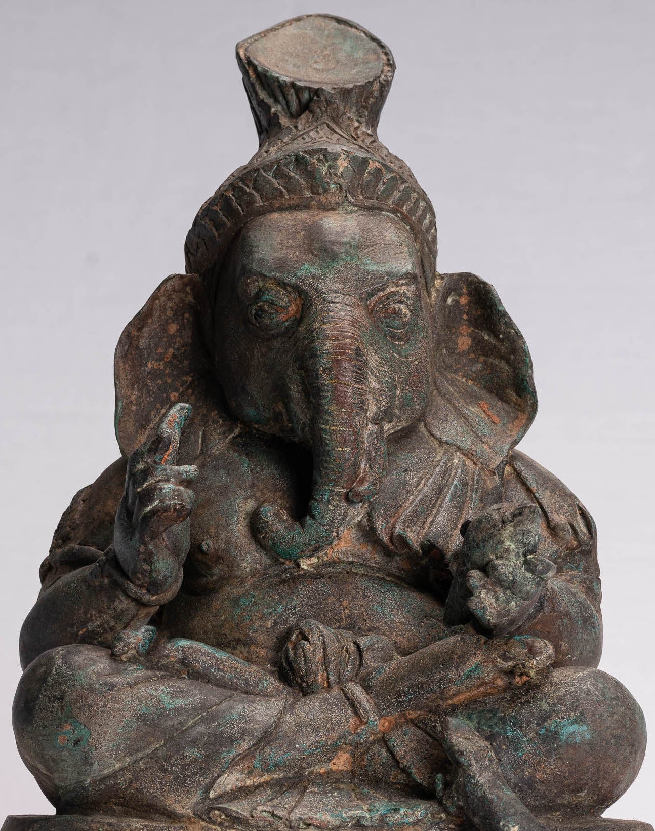 Statue Ganesha - Antique Thai Thai Bronze Seduta statua Ganesh - 31 cm/12 "