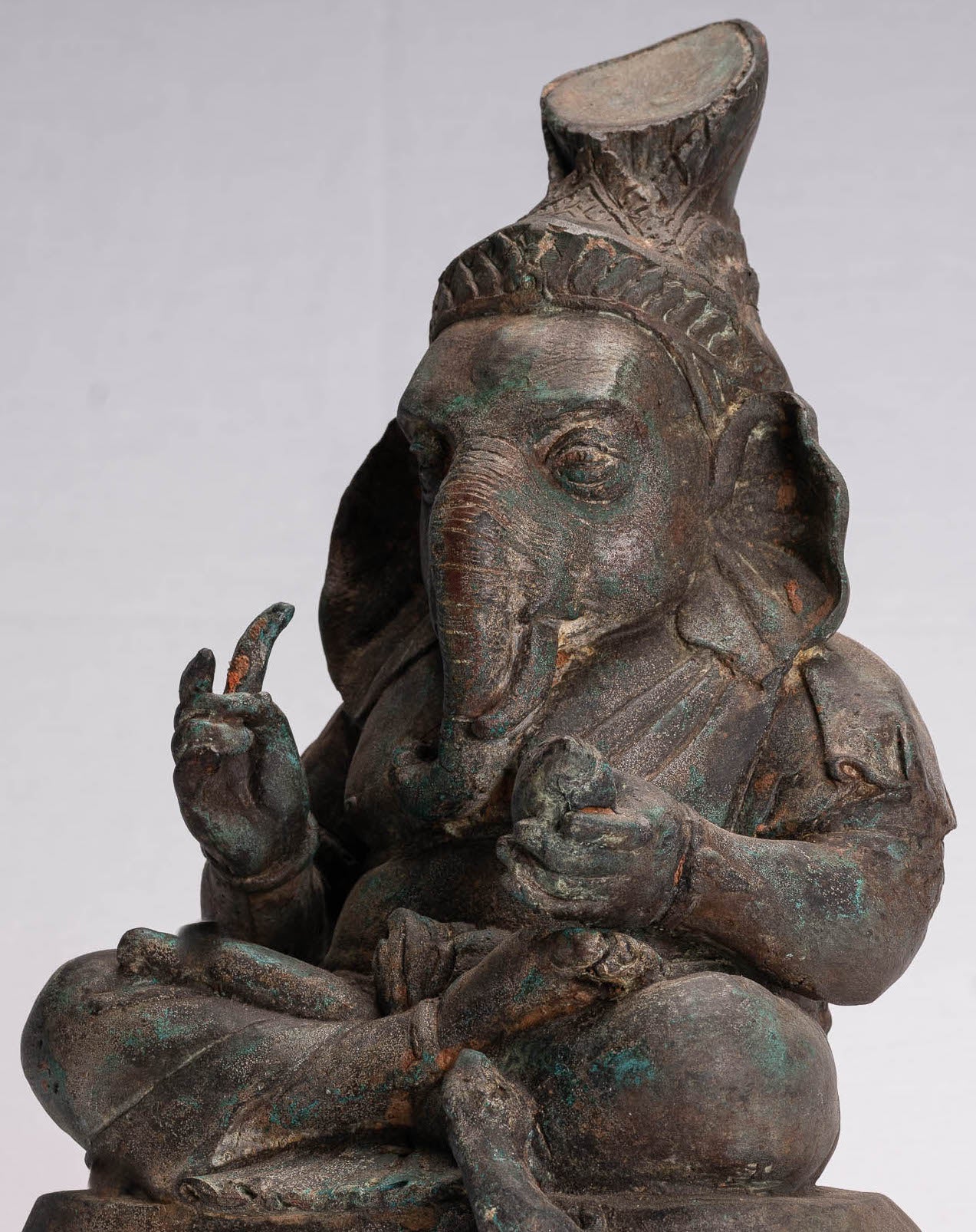 Statue Ganesha - Antique Thai Thai Bronze Seduta statua Ganesh - 31 cm/12 "