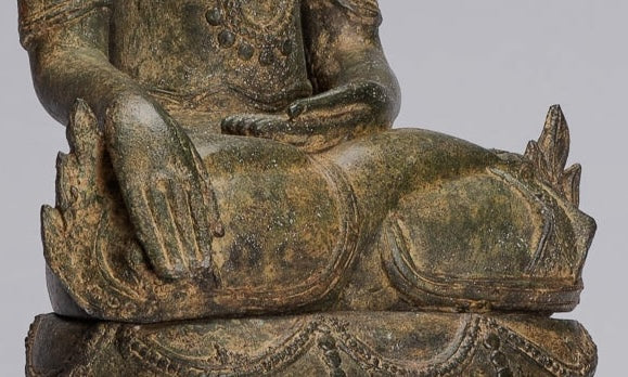 Antique Burmese Style Bronze Shan Enlightenment Seated Buddha Statue Elephant Throne - 61cm/24"