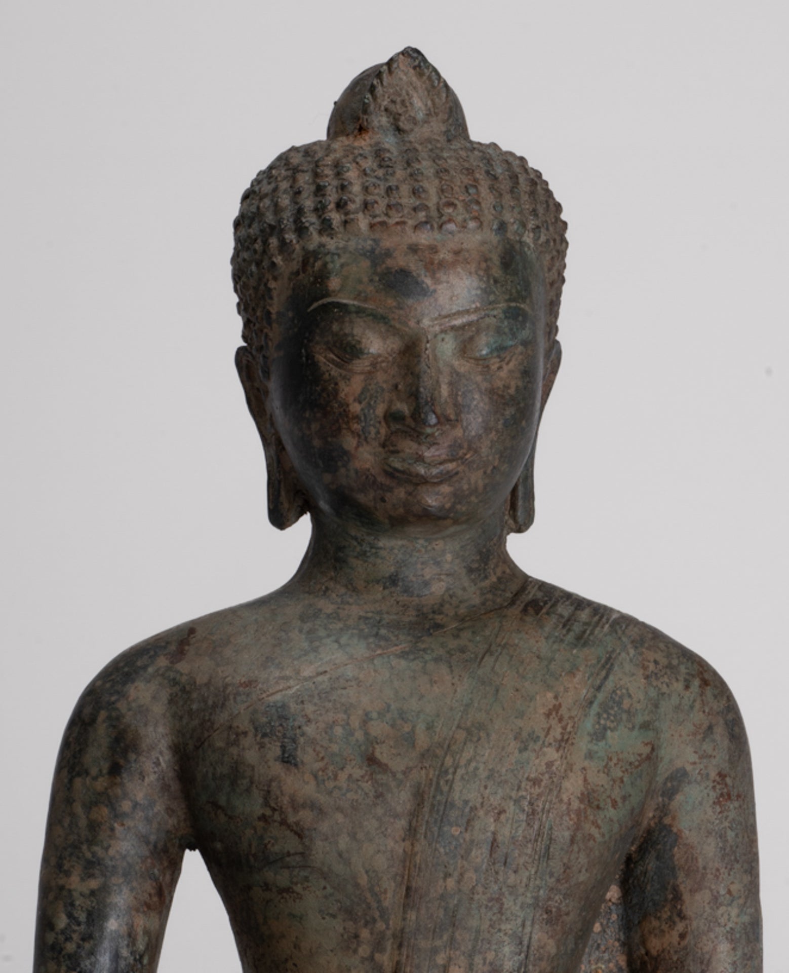 Buddha Statue - Antique Sri Lanka Style Bronze Seated Enlightenment Buddha Statue - 27cm/11"