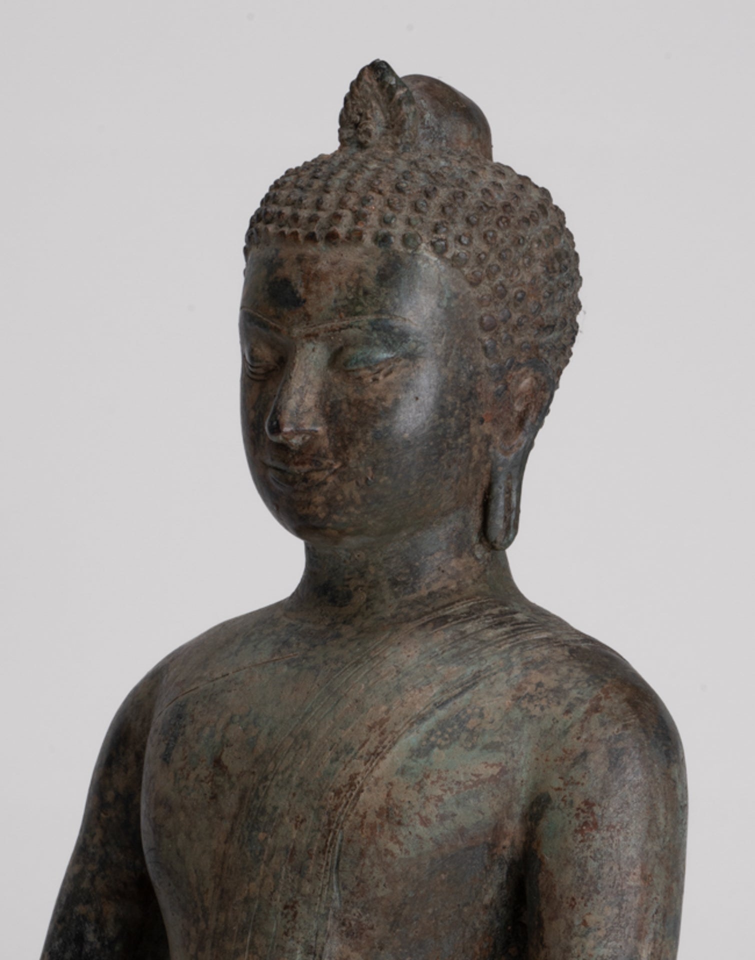 Buddha Statue - Antique Sri Lanka Style Bronze Seated Enlightenment Buddha Statue - 27cm/11"