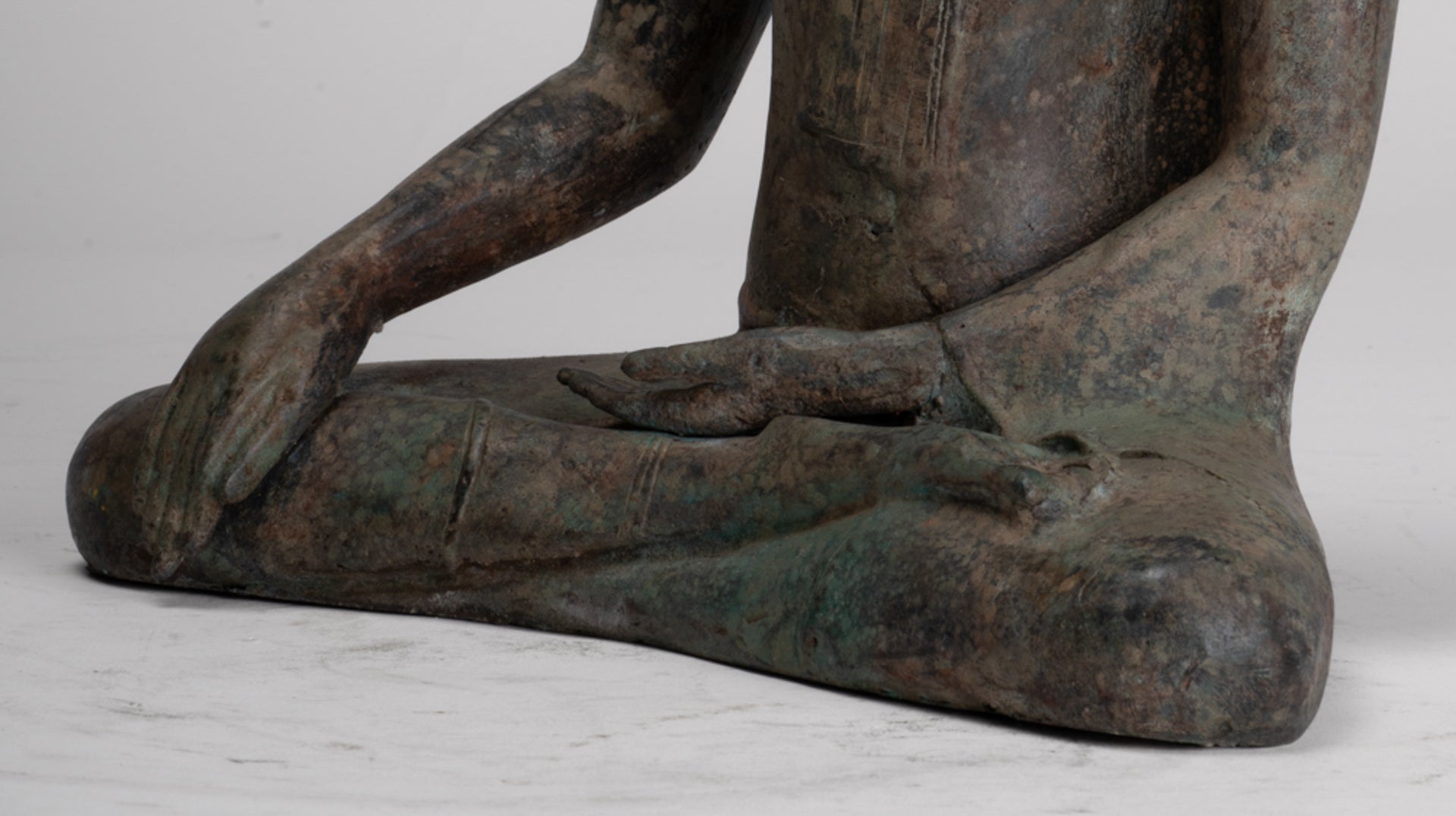 Buddha Statue - Antique Sri Lanka Style Bronze Seated Enlightenment Buddha Statue - 27cm/11"