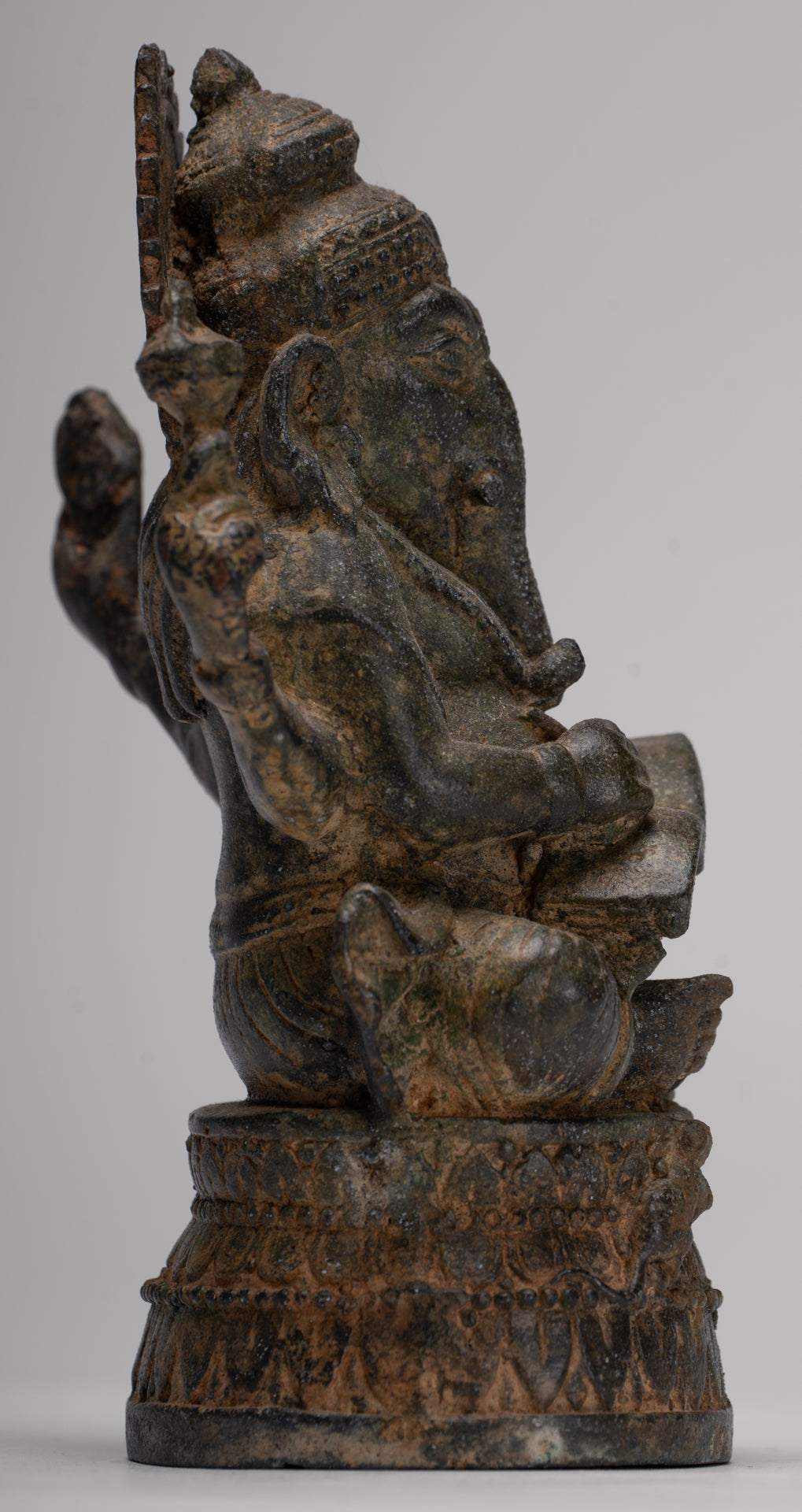 Ganesha Statue - Antique Thai Style Seated Bronze Ganesh Statue - 16cm/6"