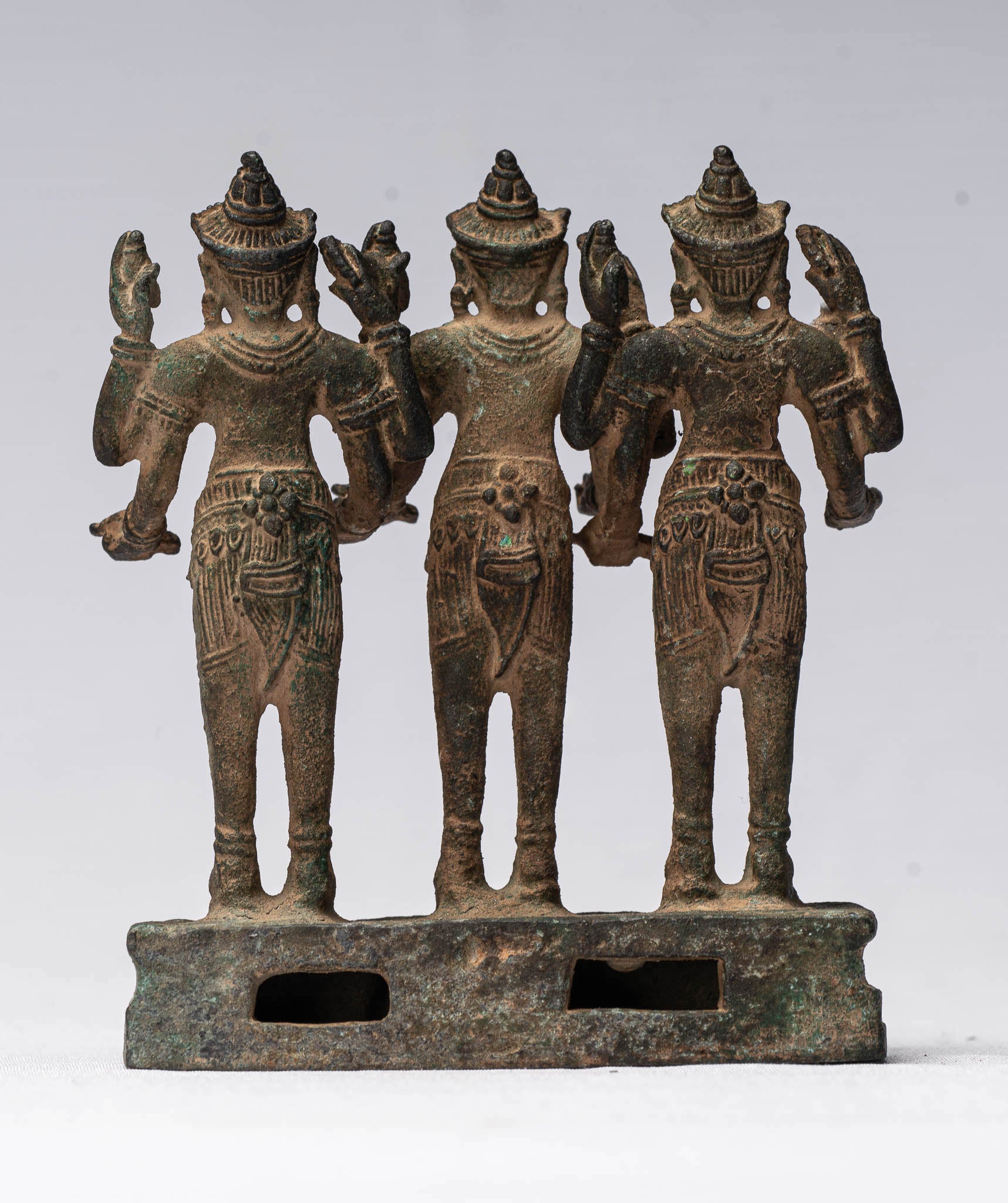 Vishnu Statue - Antique Khmer Style Standing Bronze Angkor Wat Vishnu Statue Triptych- 9.5cm/4"