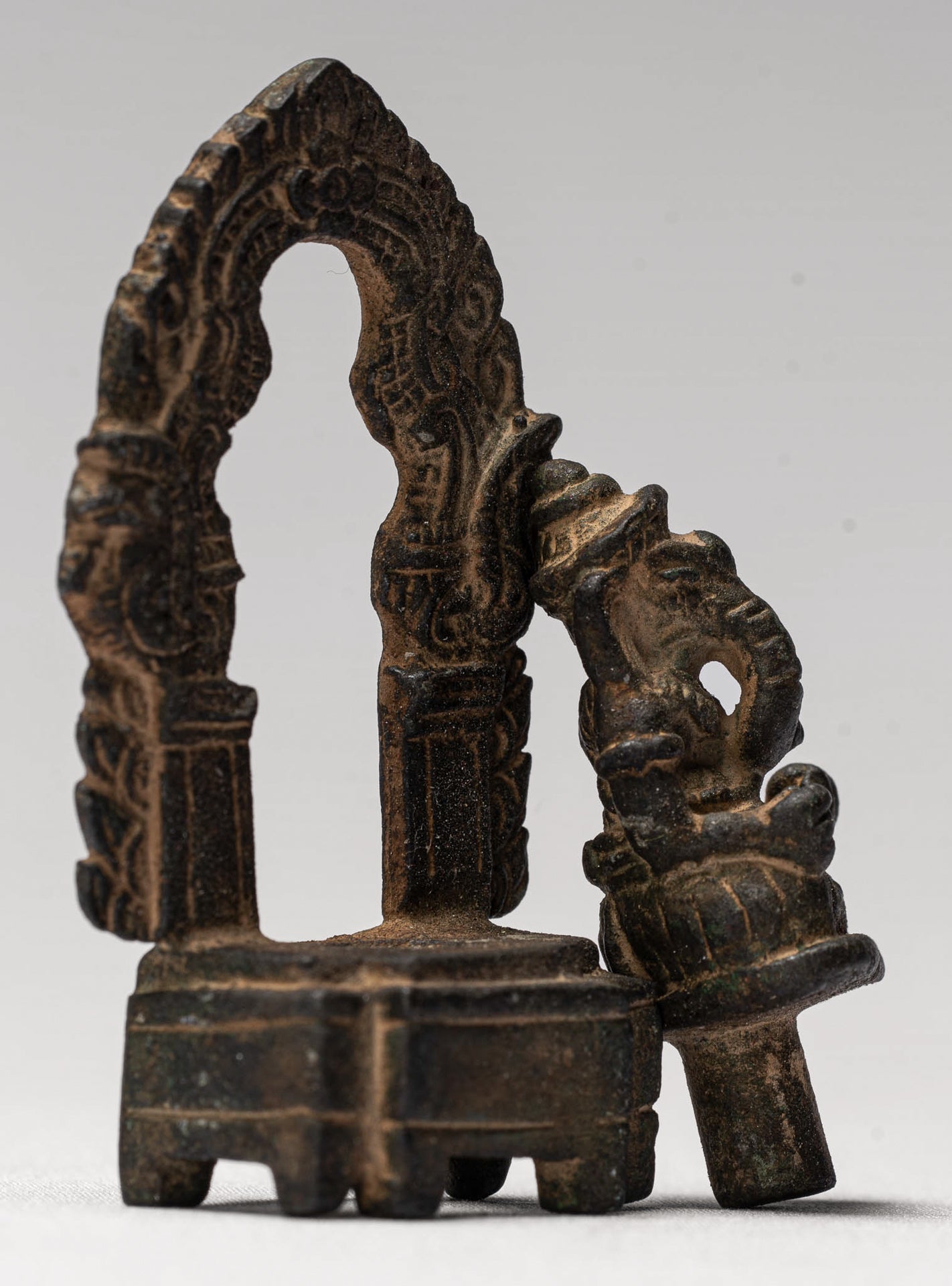 Ganesha Statue - Antique Thai Style Enthroned Bronze Seated Ganesha Statue - 6.5cm/3"