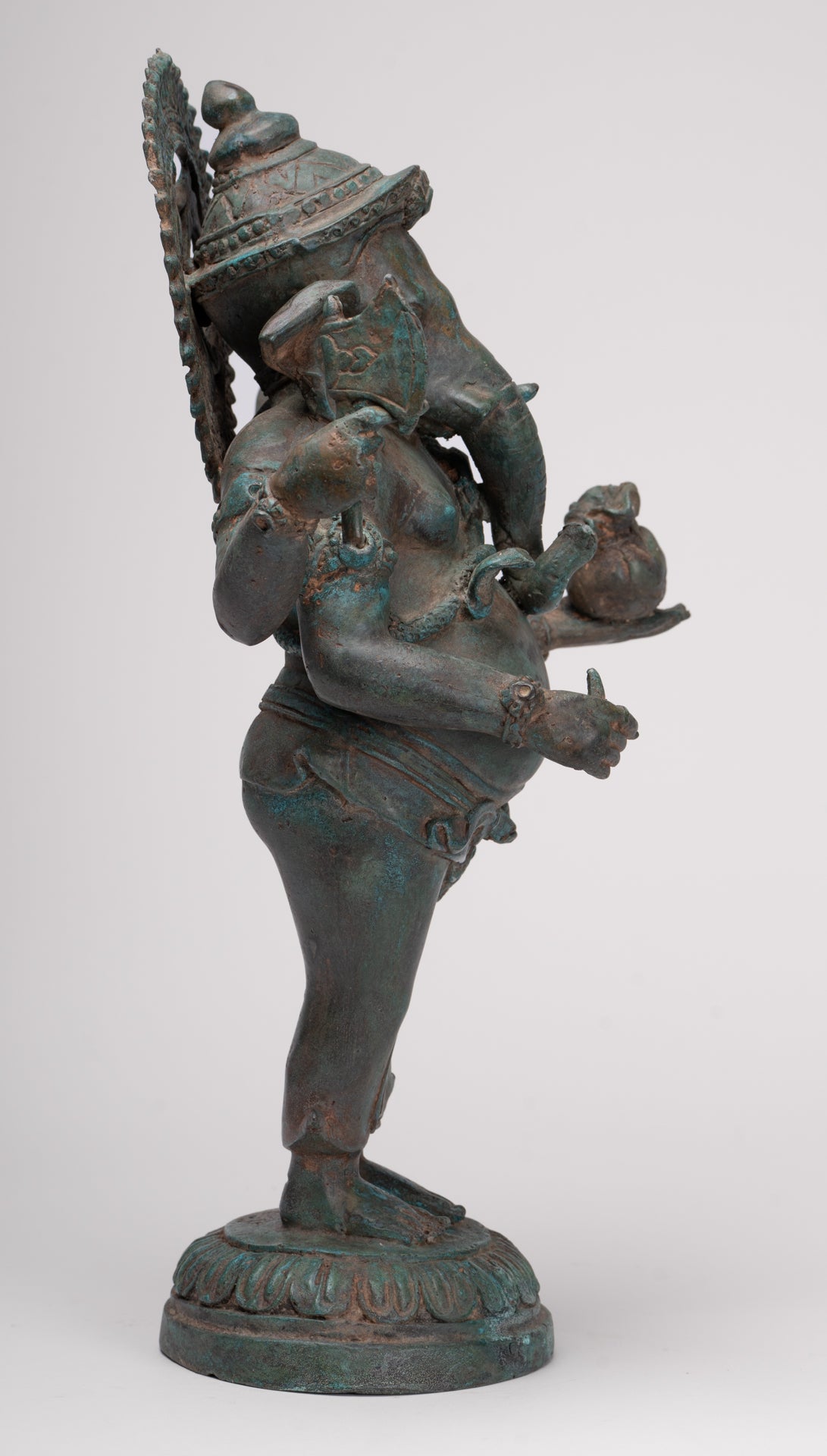 Ganesha Statue - Antique Thai Style Bronze Standing 4-Arm Ganesha Statue - 42cm/17"