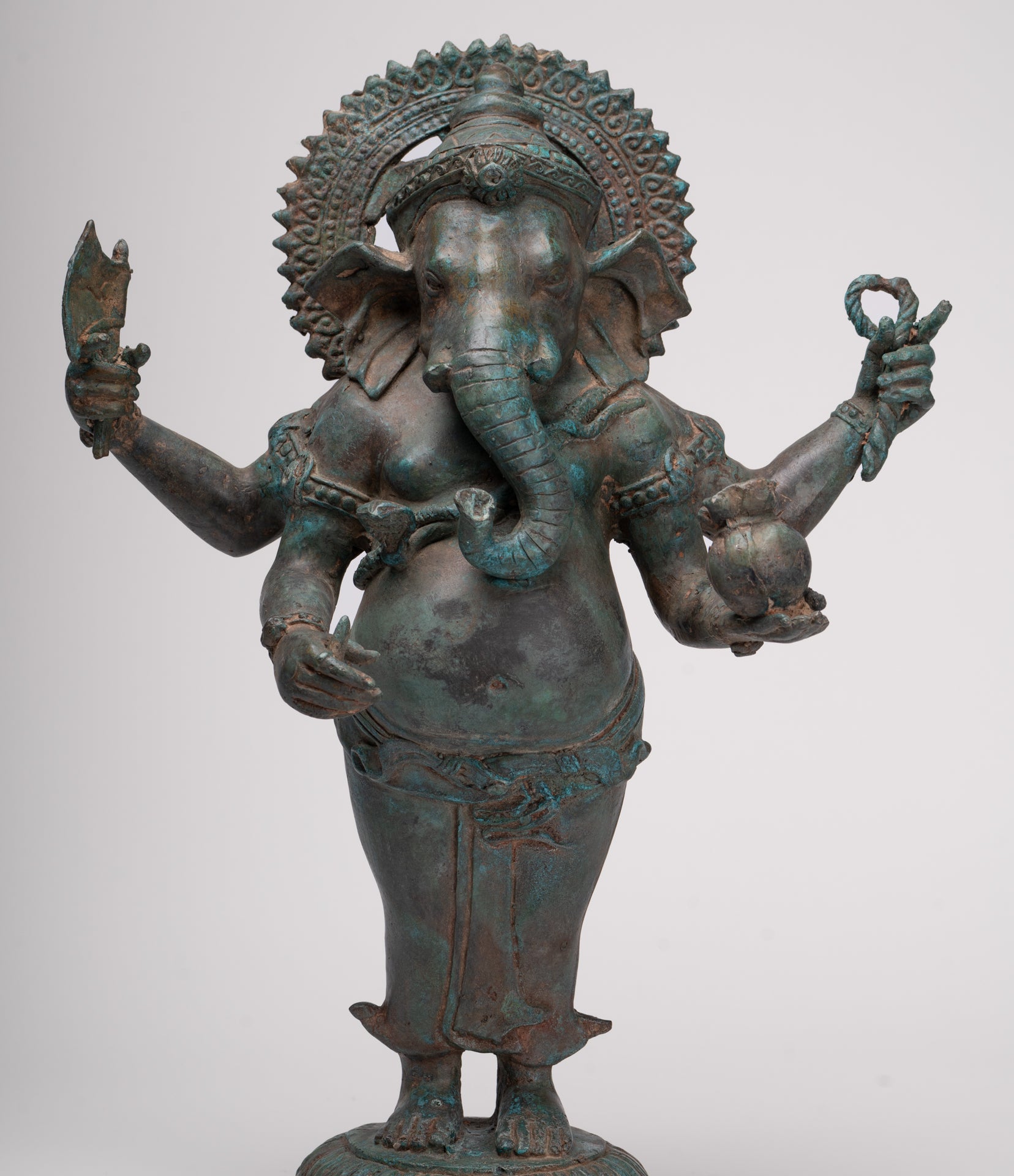 Ganesha Statue - Antique Thai Style Bronze Standing 4-Arm Ganesha Statue - 42cm/17"