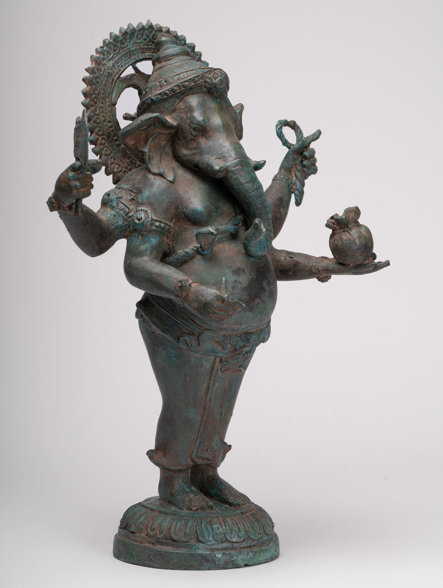 Ganesha Statue - Antique Thai Style Bronze Standing 4-Arm Ganesha Statue - 42cm/17"