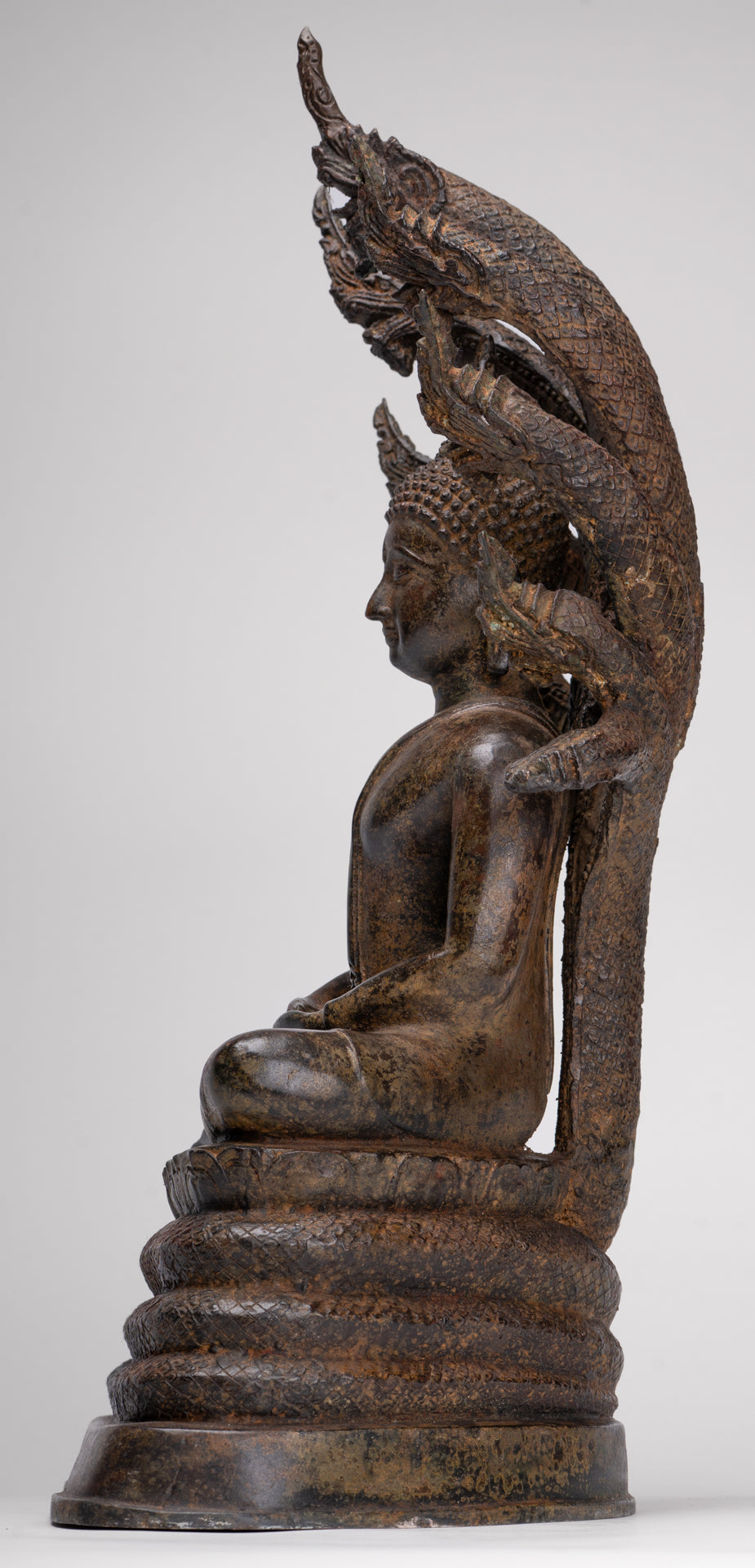 Buddha Statue - Antique Thai Style Seated Bronze Naga Meditation Buddha - 53cm/21"