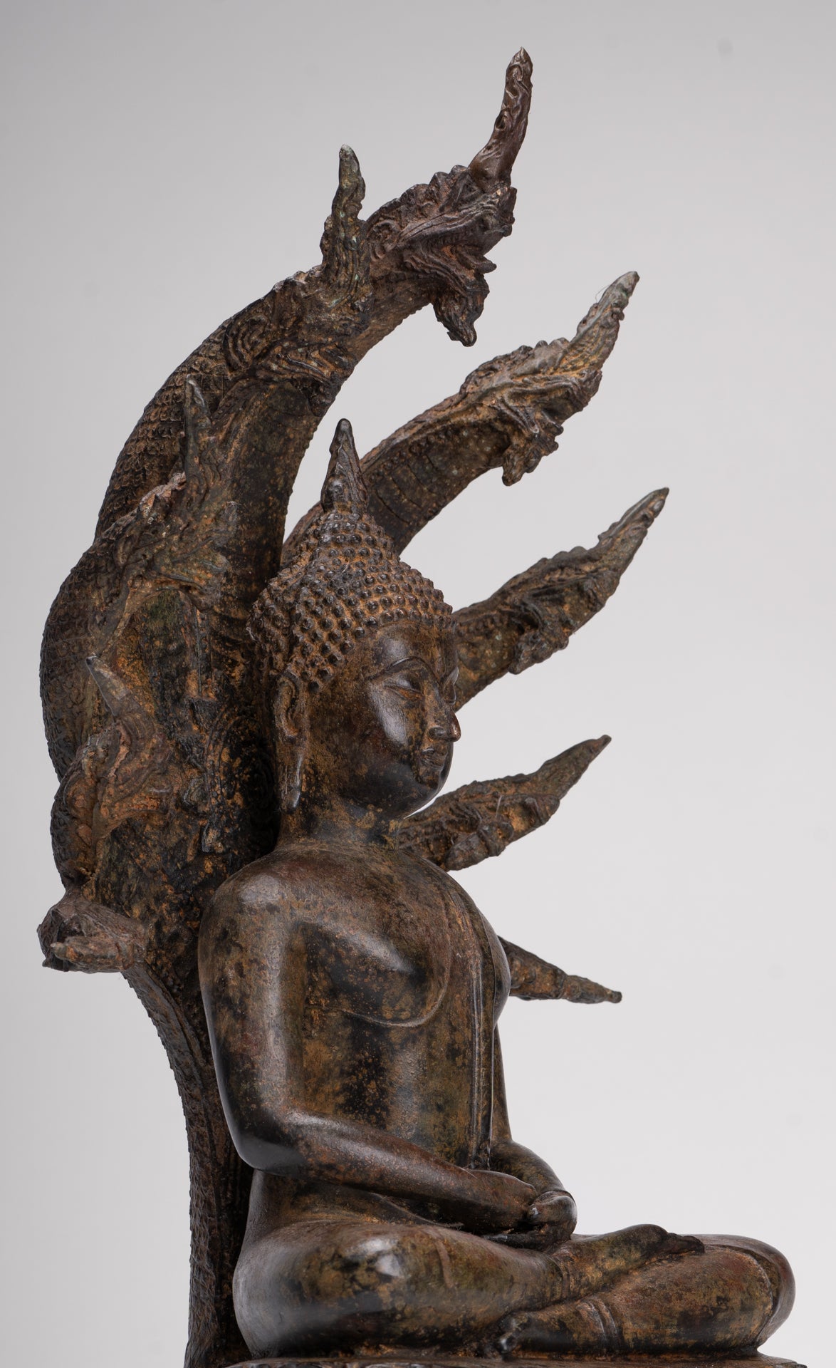 Buddha Statue - Antique Thai Style Seated Bronze Naga Meditation Buddha - 53cm/21"