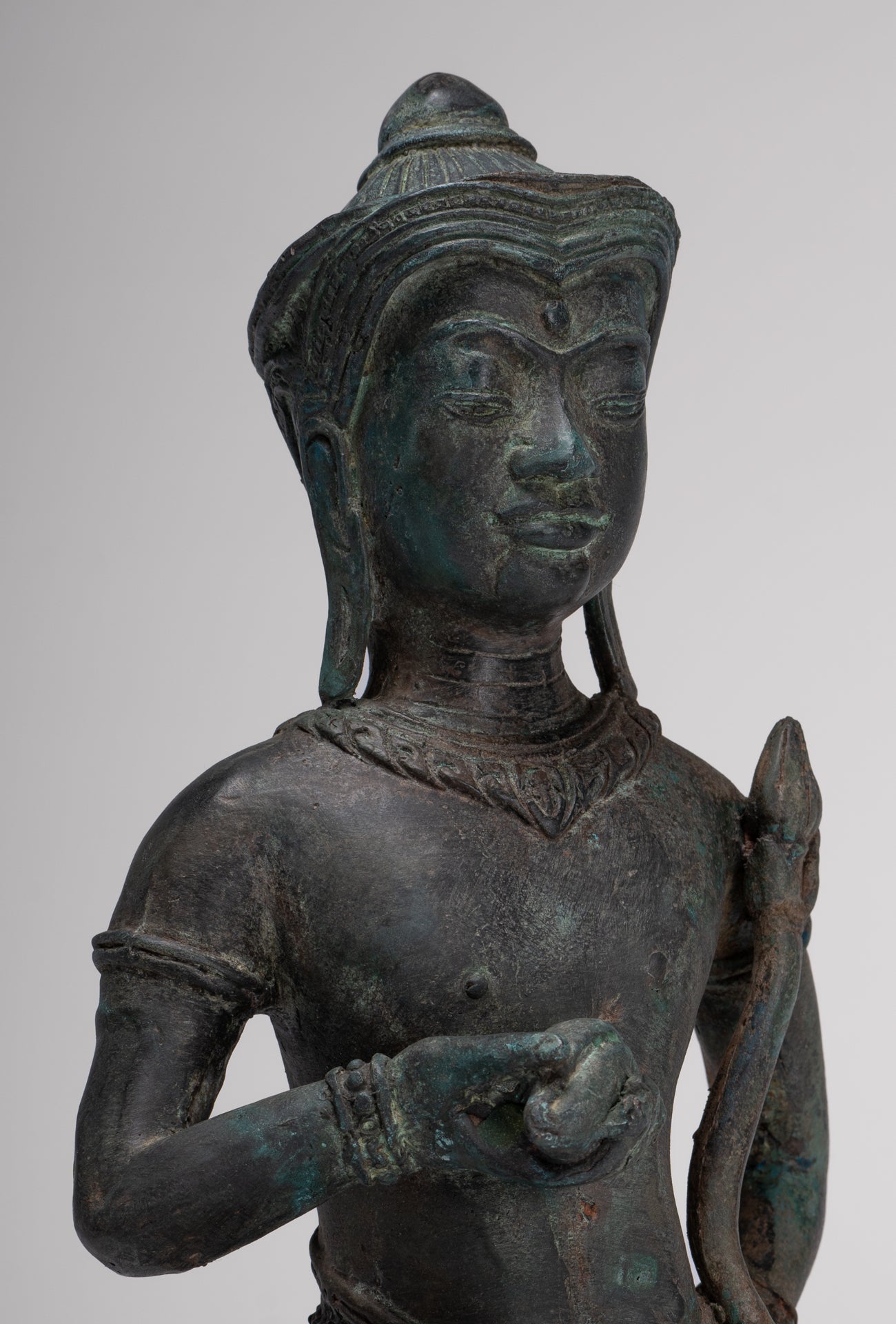 Tara Statue - Antique Java Style Majapahit Seated Bronze Tara Nyurma Pamo - 31cm/12"