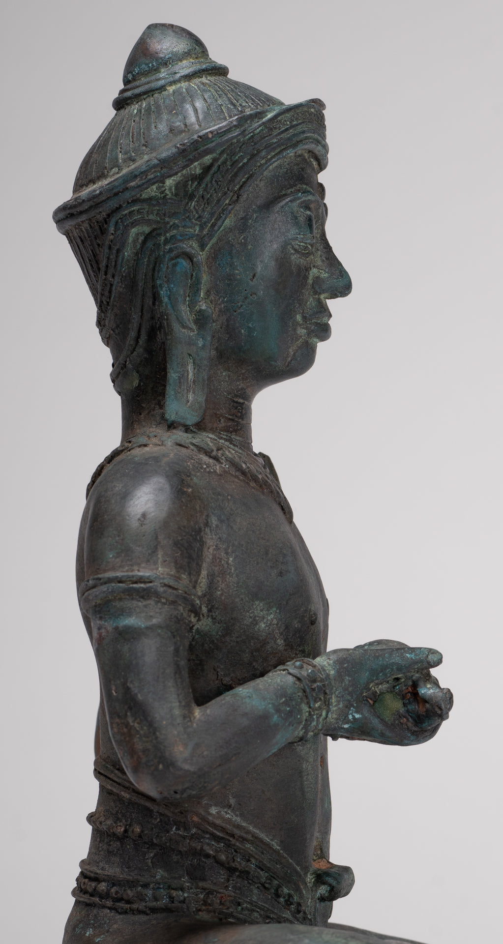 Tara Statue - Antique Java Style Majapahit Seated Bronze Tara Nyurma Pamo - 31cm/12"