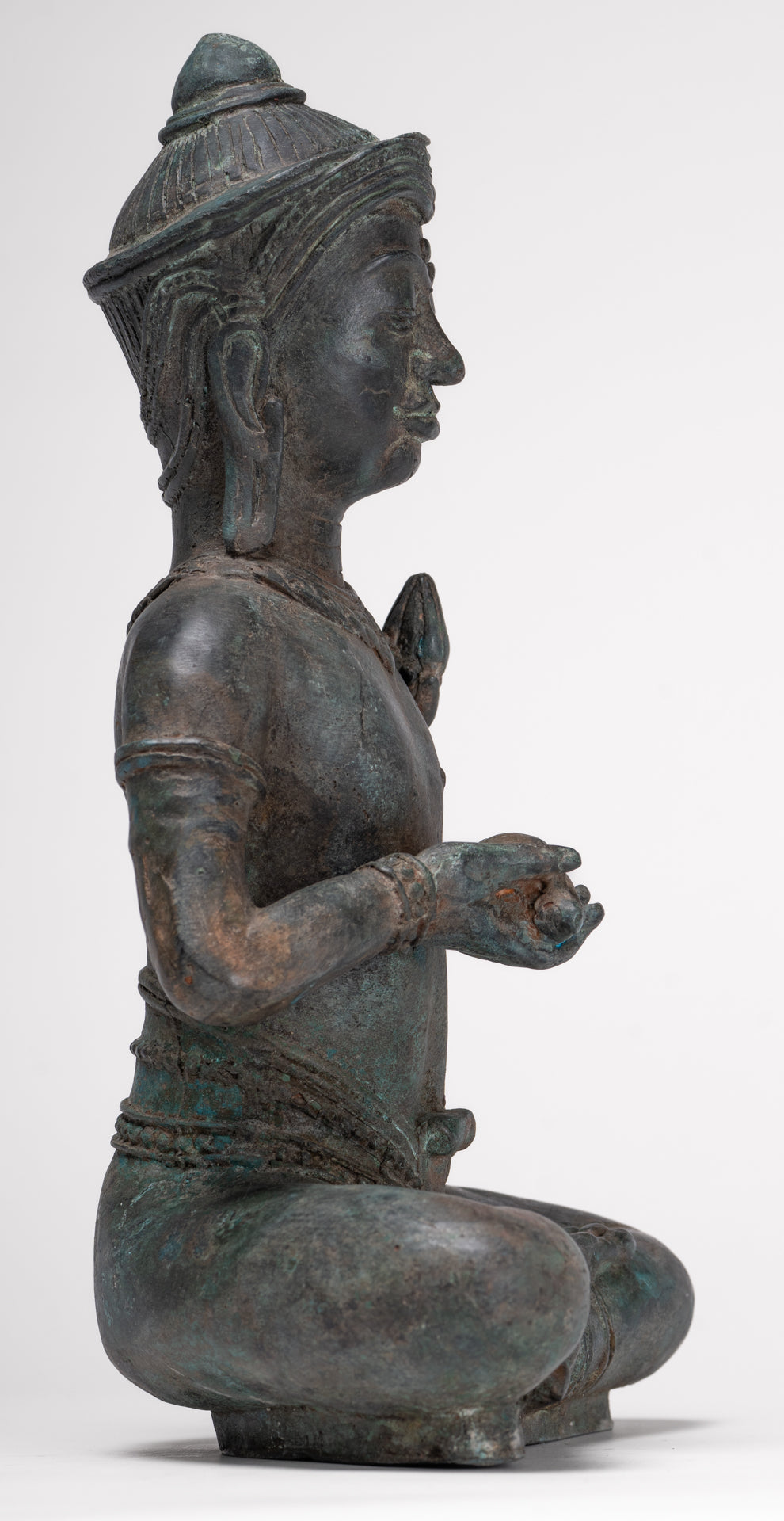 Tara Statue - Antique Java Style Majapahit Seated Bronze Tara Nyurma Pamo - 31cm/12"