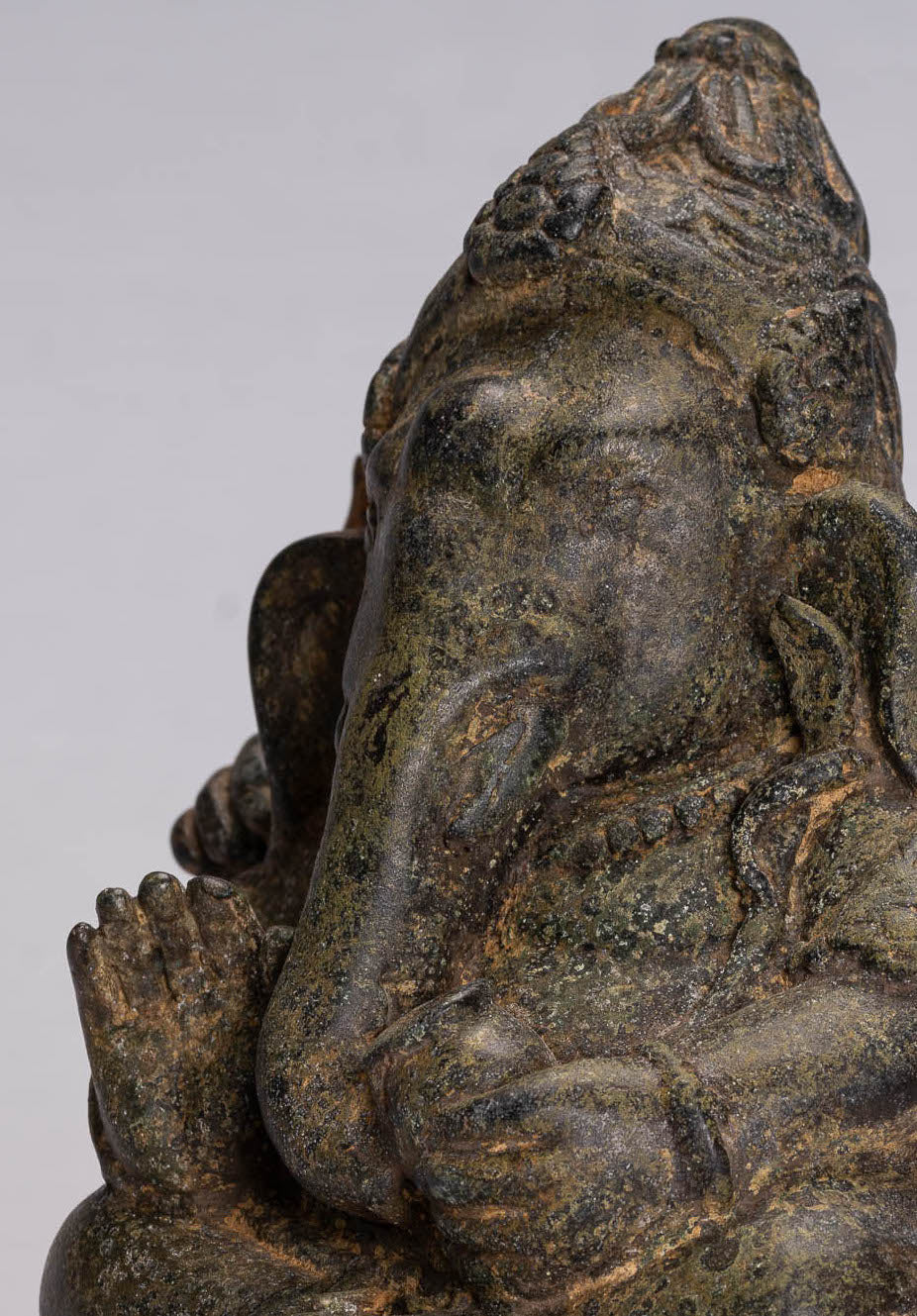 Ganesha Statue - Antique Thai Style Bronze Seated 4-Arm Ganesha Statue - 21cm/8"