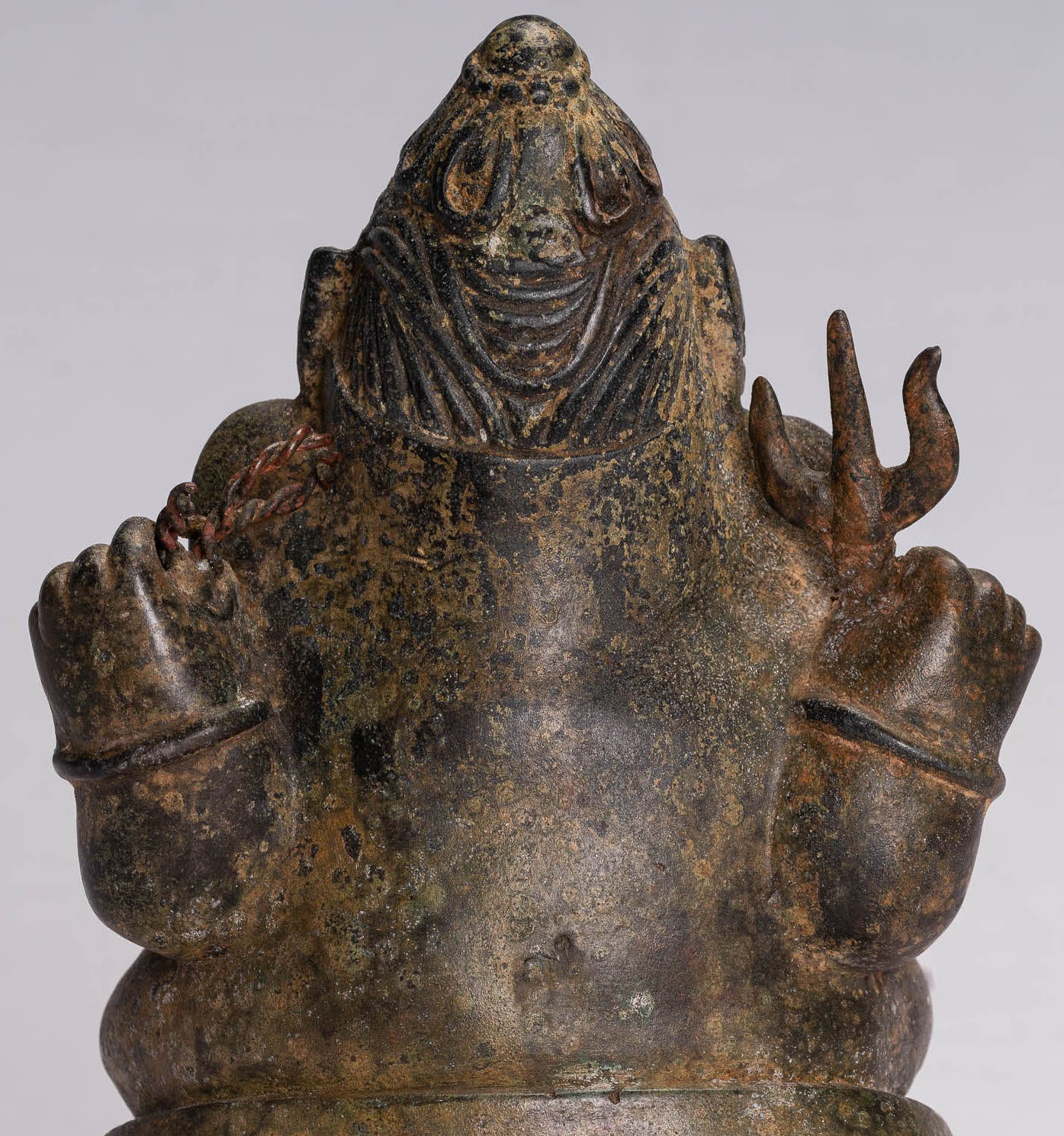 Ganesha Statue - Antique Thai Style Bronze Seated 4-Arm Ganesha Statue - 21cm/8"