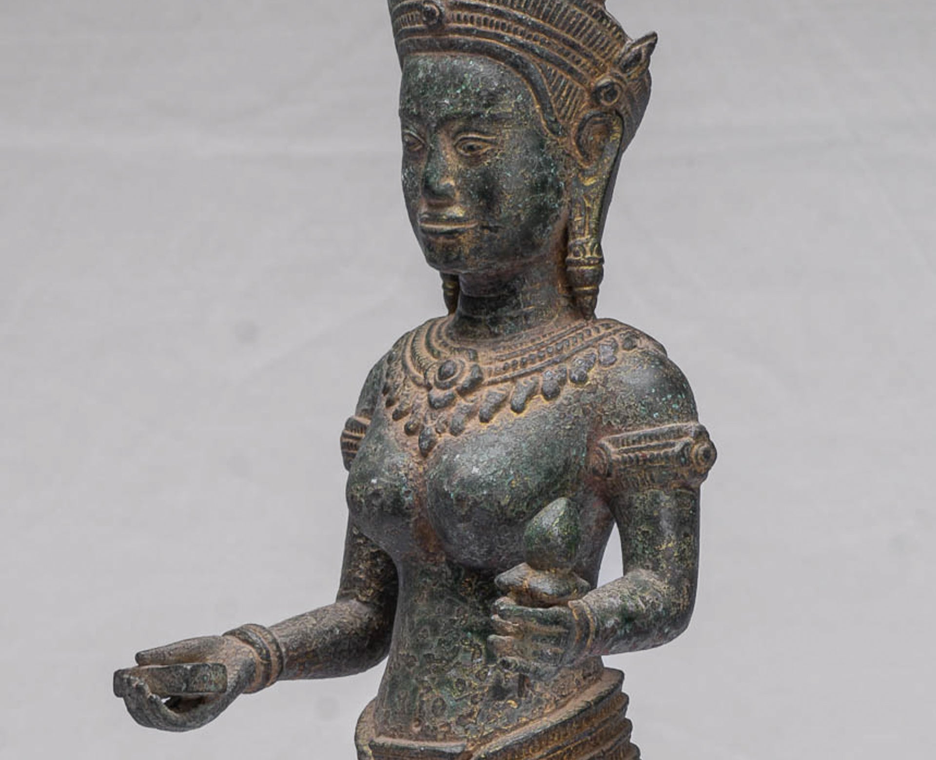 Lakshmi Statue - Antique Khmer Style Bronze Lakshmi / Devi Consort of Vishnu Statue - 54cm/22"