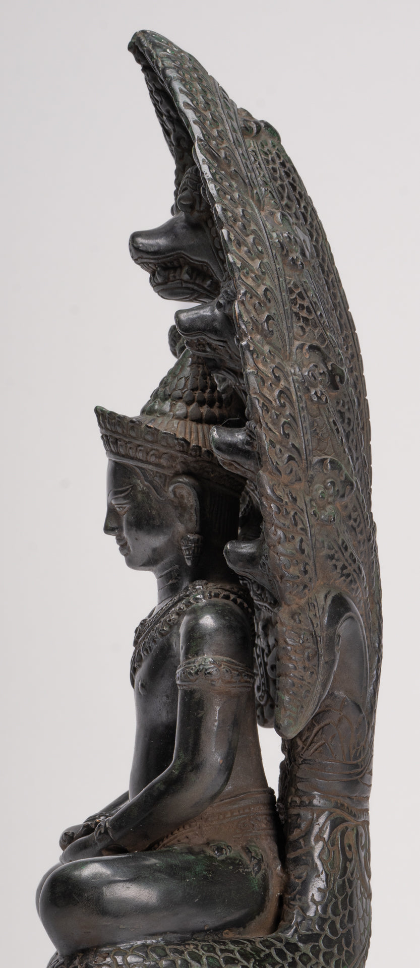 Antique Khmer Style Bronze Seated Meditation Naga Buddha Statue - 52cm/21"
