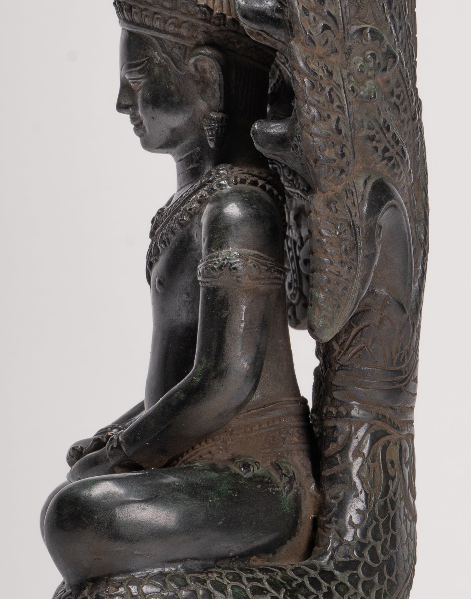 Antique Khmer Style Bronze Seated Meditation Naga Buddha Statue - 52cm/21"