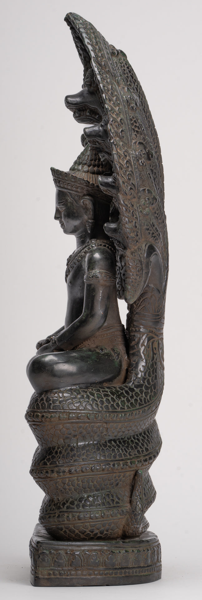 Antique Khmer Style Bronze Seated Meditation Naga Buddha Statue - 52cm/21"