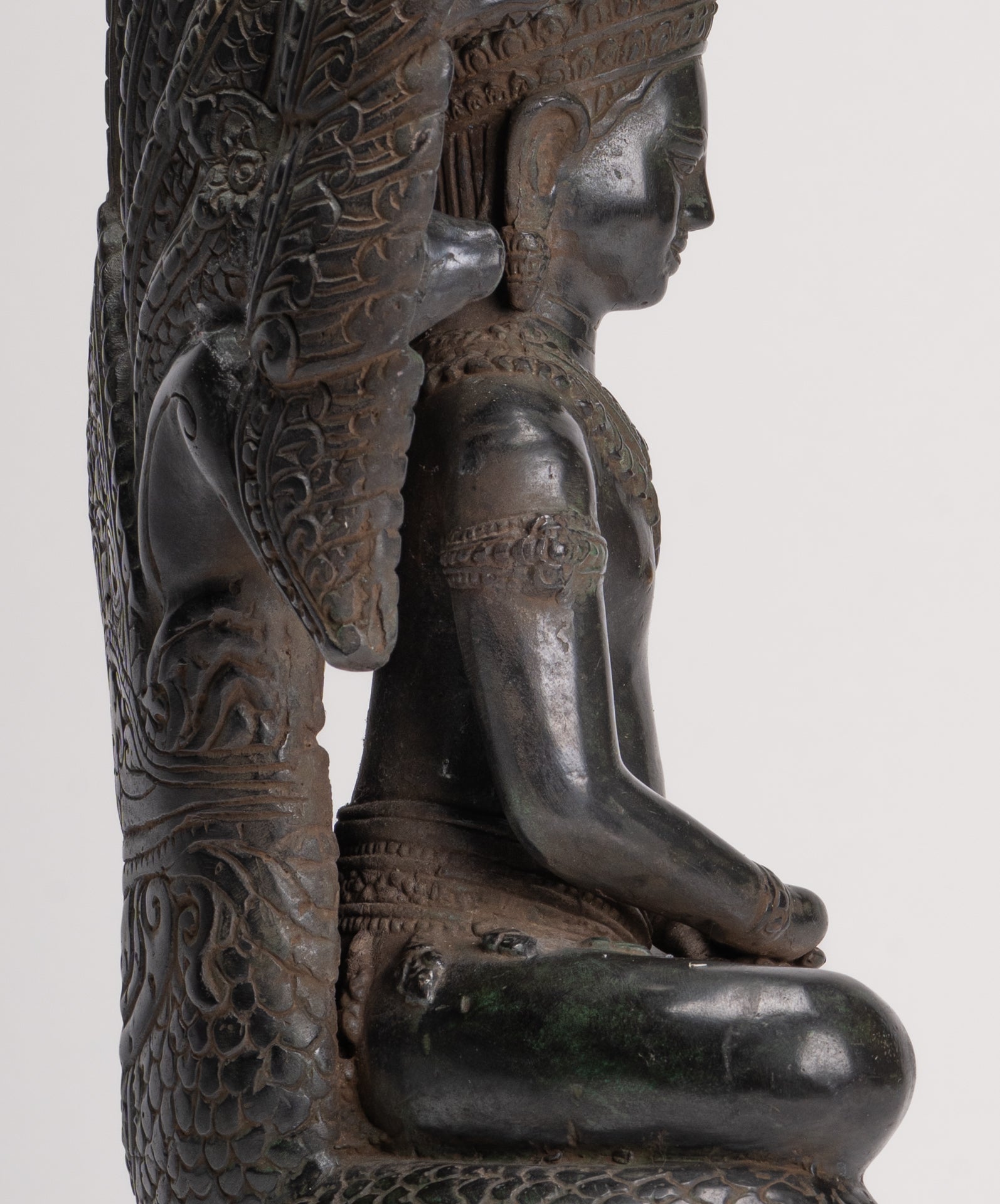 Antique Khmer Style Bronze Seated Meditation Naga Buddha Statue - 52cm/21"