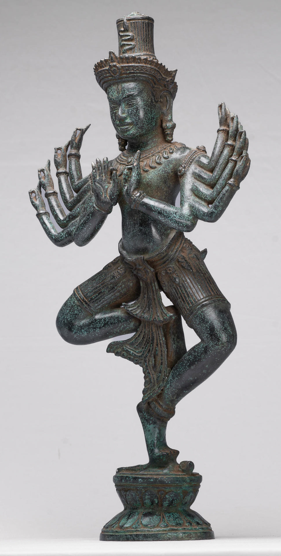 Shiva Statue - Antique Khmer Style Bronze Bayon Ardhaparyanka Shiva - 10 Arms - 54cm/22"