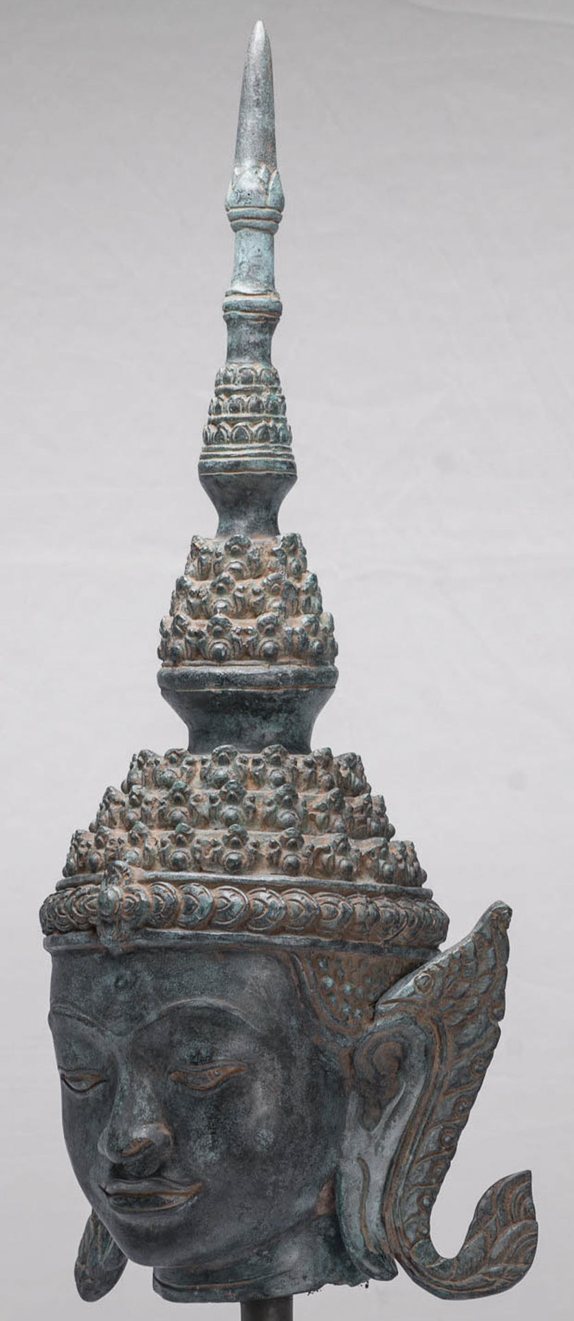 Buddha - Antique Thai Style Bronze Rattanakosin Buddha Head Statue - 66cm/26"