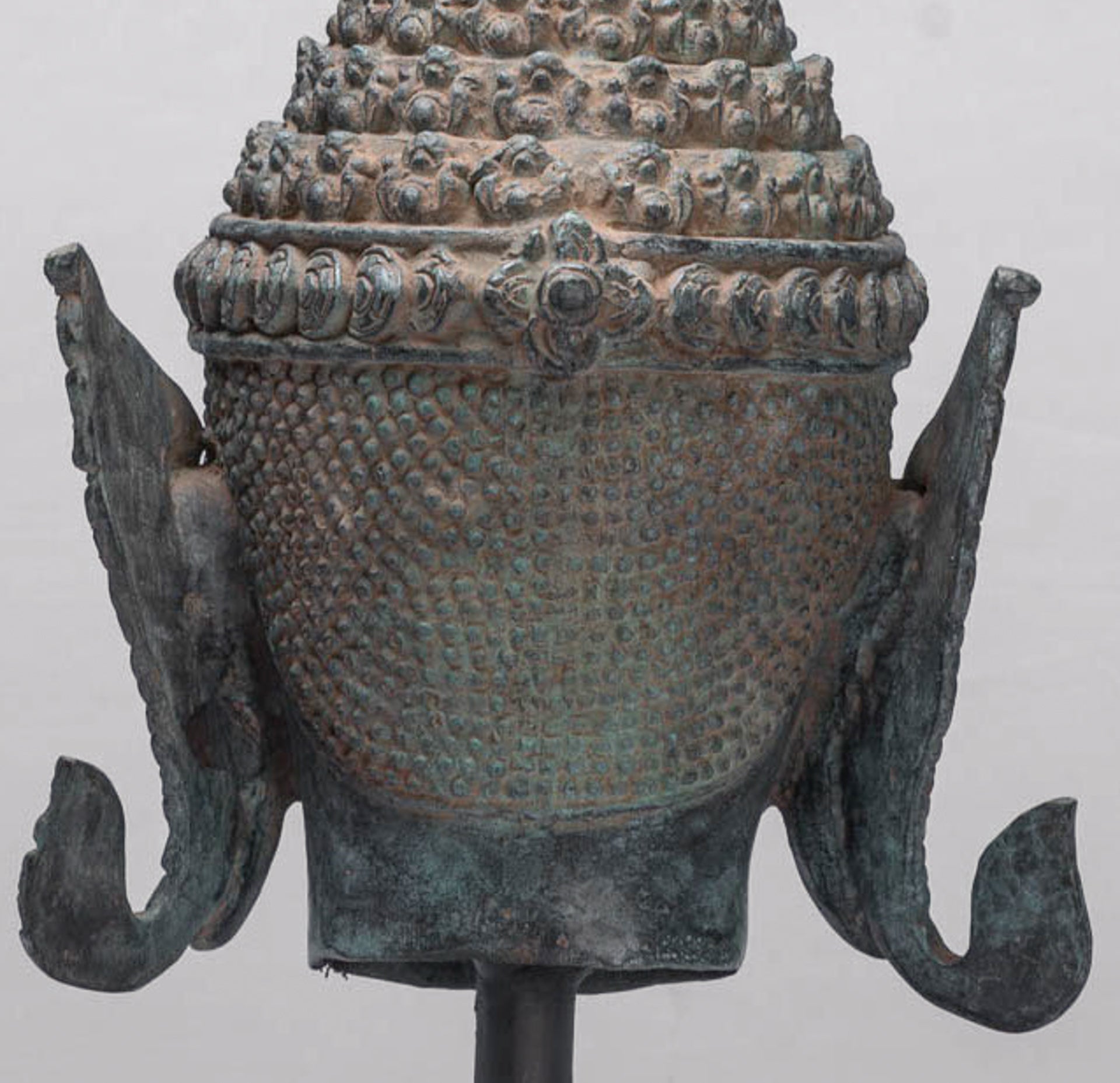 Buddha - Antique Thai Style Bronze Rattanakosin Buddha Head Statue - 66cm/26"