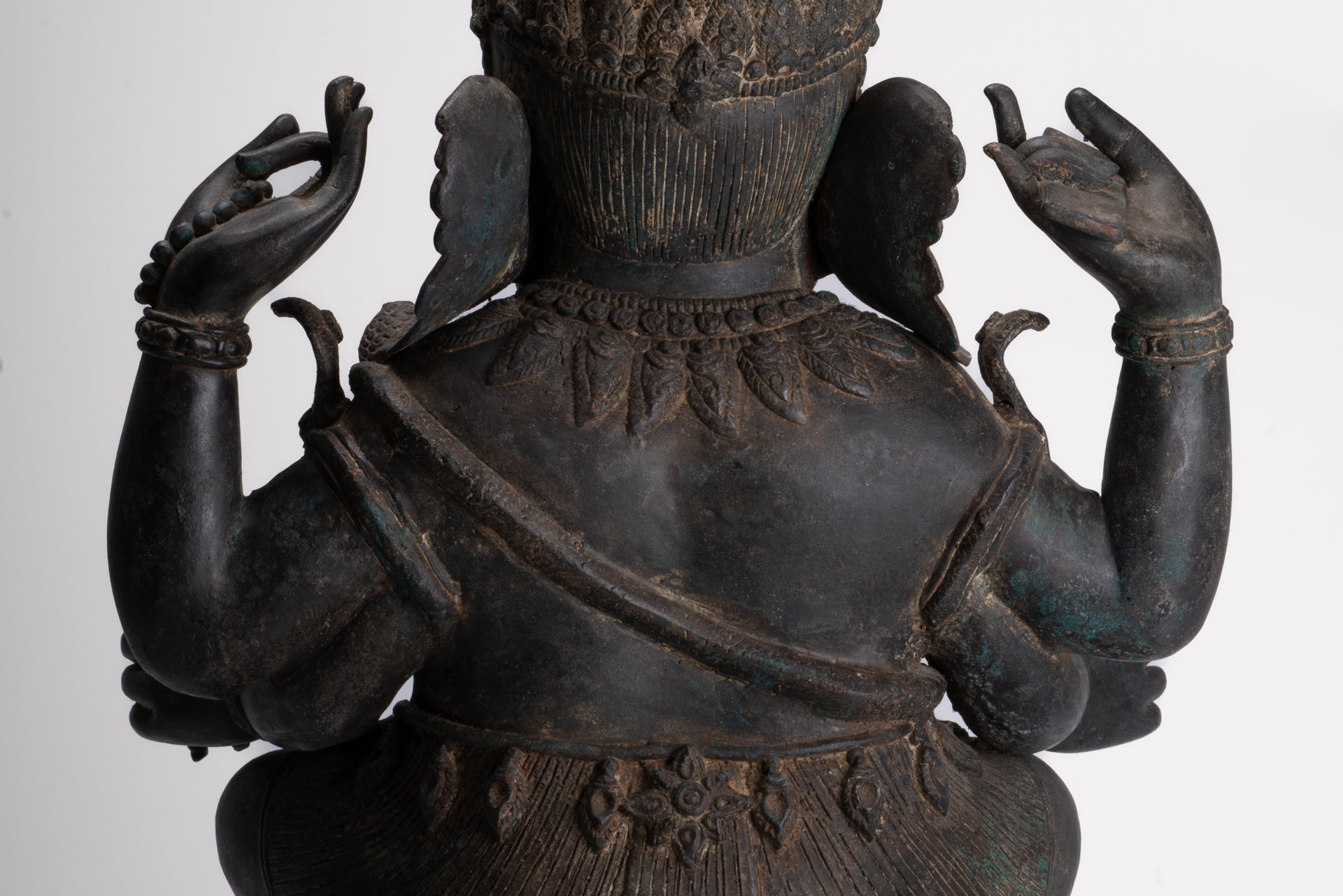Ganesha Statue - Antique Thai Style Bronze Seated 4-Arm Ganesha Statue - 84cm/34"