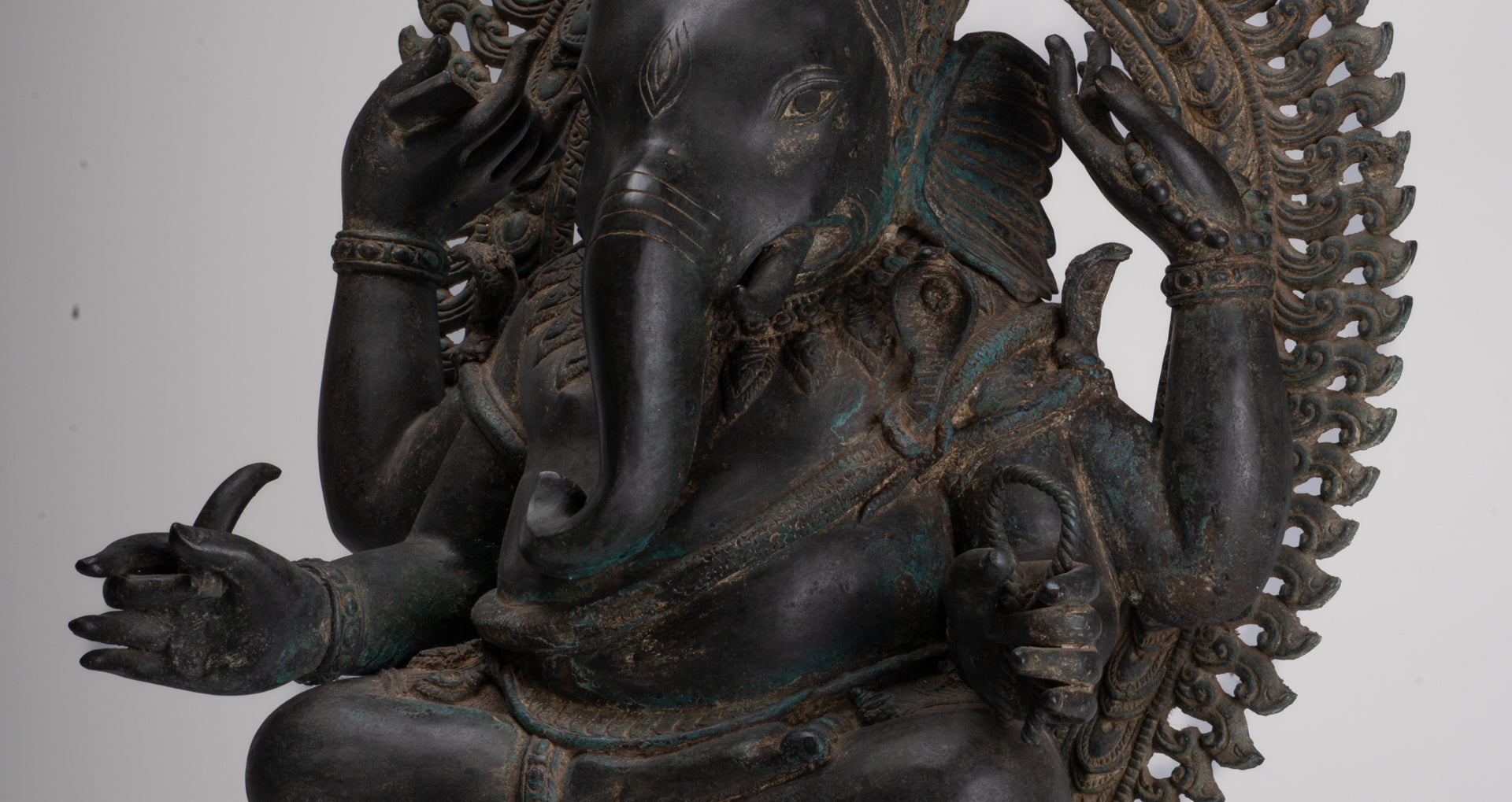 Ganesha Statue - Antique Thai Style Bronze Seated 4-Arm Ganesha Statue - 84cm/34"
