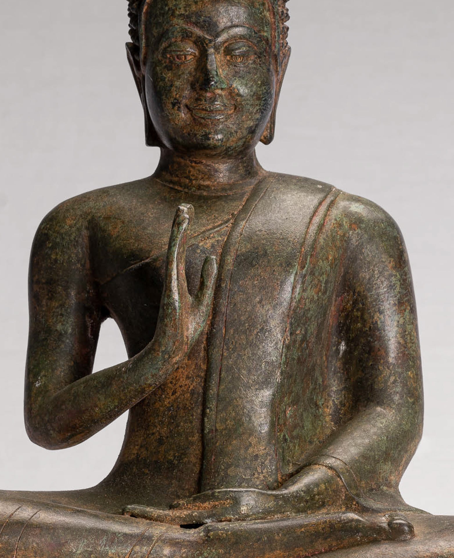 Buddha Statue - Antique Thai Style Seated Buddha Statue - Dharmachakra Teaching Mudra - 35cm/14"