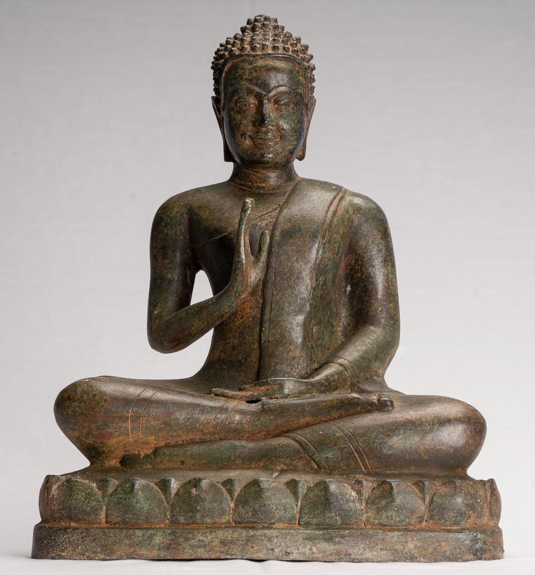 Buddha Statue - Antique Thai Style Seated Buddha Statue - Dharmachakra Teaching Mudra - 35cm/14"