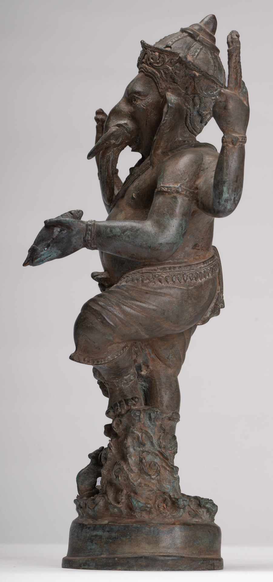 Ganesha Statue - Antique Thai Style Bronze Standing 4-Arm Ganesha Statue - 36cm/14"