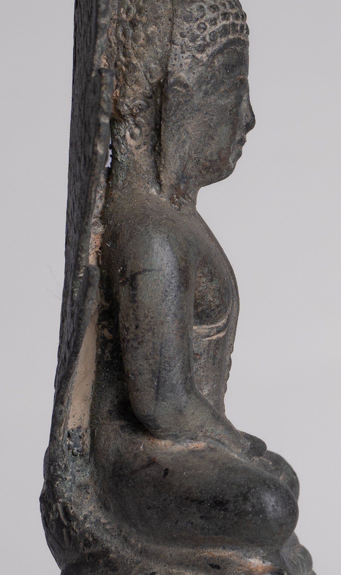 Buddha Statue - Antique Sukhothai Style Bronze Meditating Naga Buddha Statue - 21cm/8"