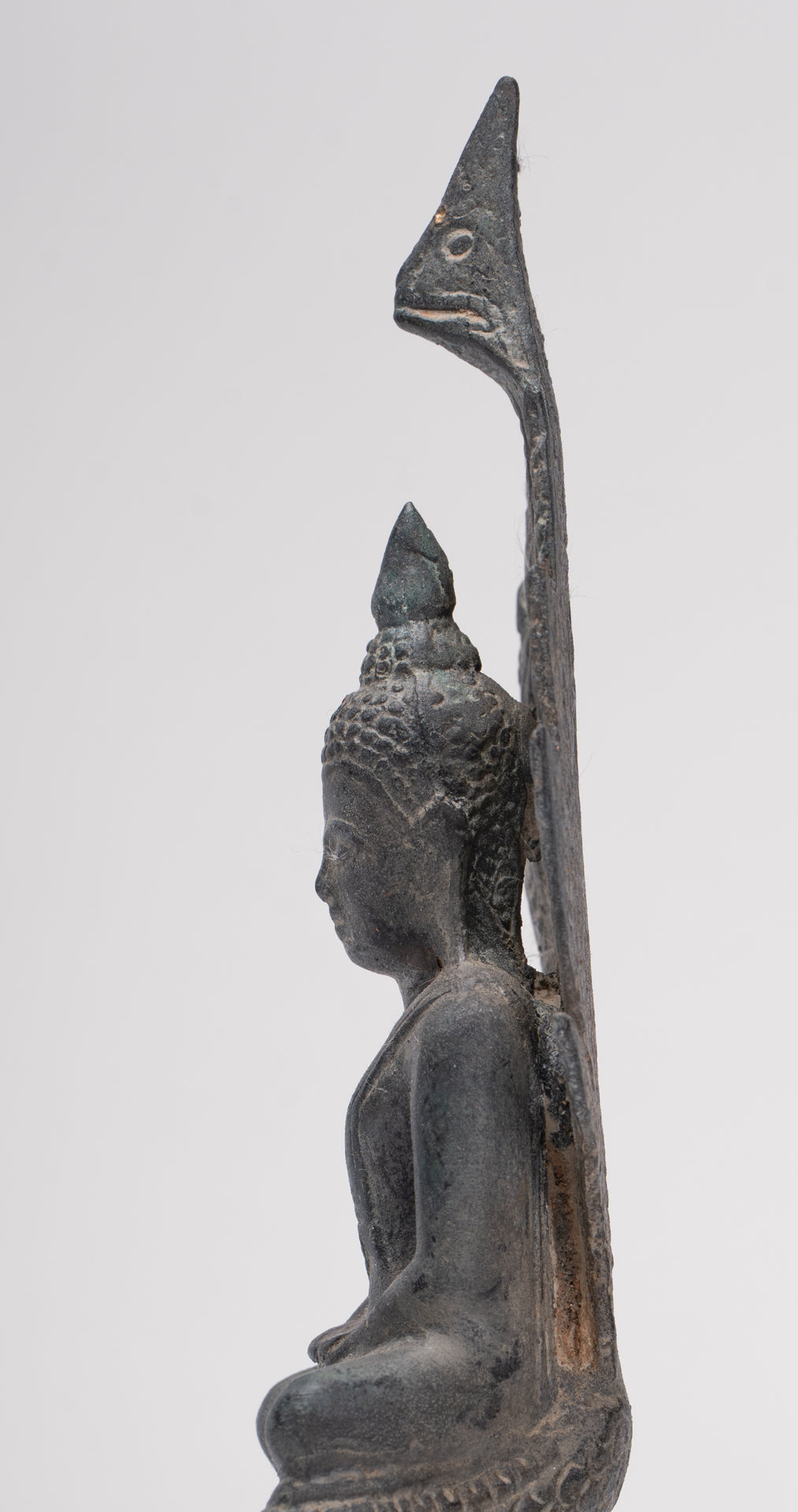 Buddha Statue - Antique Sukhothai Style Bronze Meditating Naga Buddha Statue - 21cm/8"