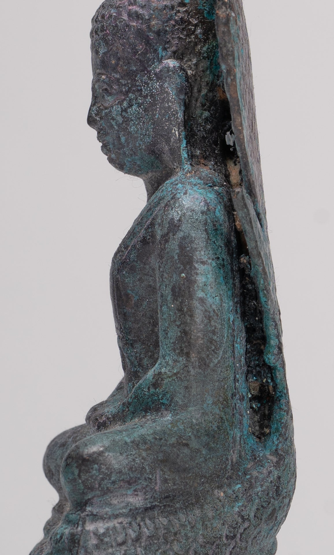 Buddha Statue - Antique Sukhothai Style Bronze Meditating Naga Buddha Statue - 21.5cm/9"