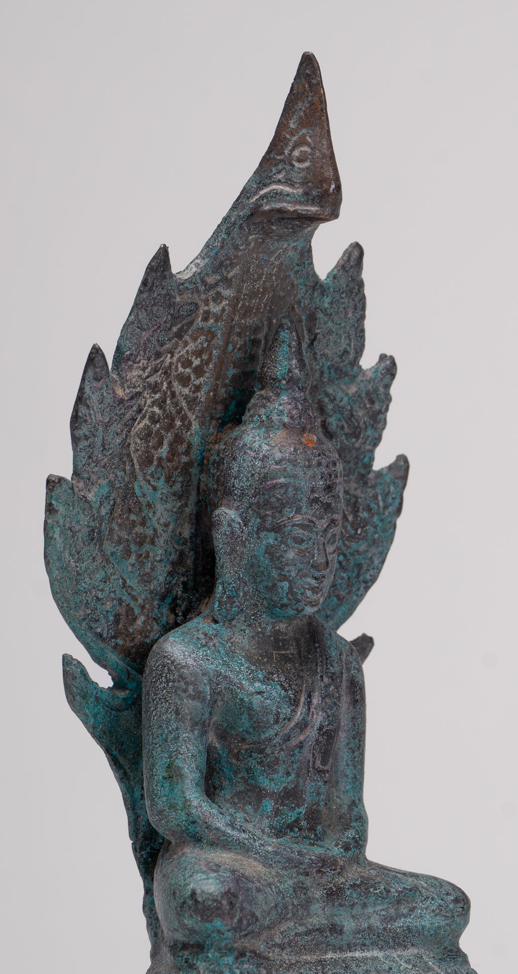 Buddha Statue - Antique Sukhothai Style Bronze Meditating Naga Buddha Statue - 21.5cm/9"