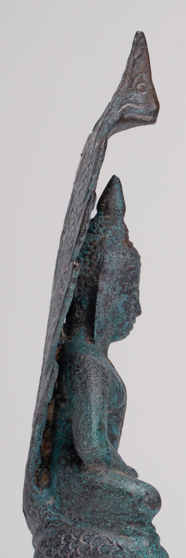Buddha Statue - Antique Sukhothai Style Bronze Meditating Naga Buddha Statue - 21.5cm/9"