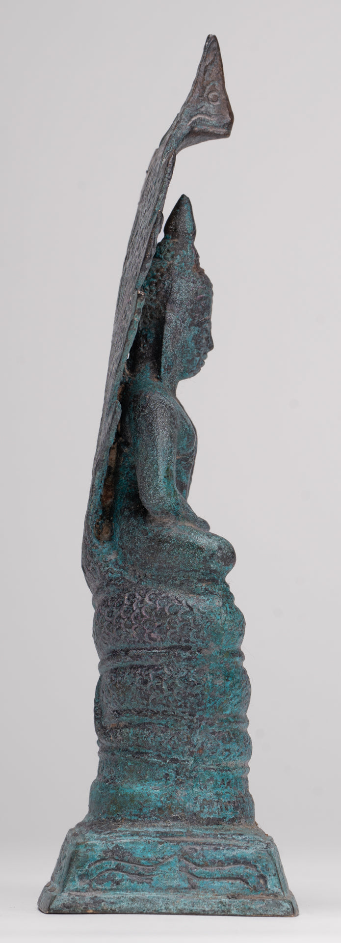 Buddha Statue - Antique Sukhothai Style Bronze Meditating Naga Buddha Statue - 21.5cm/9"