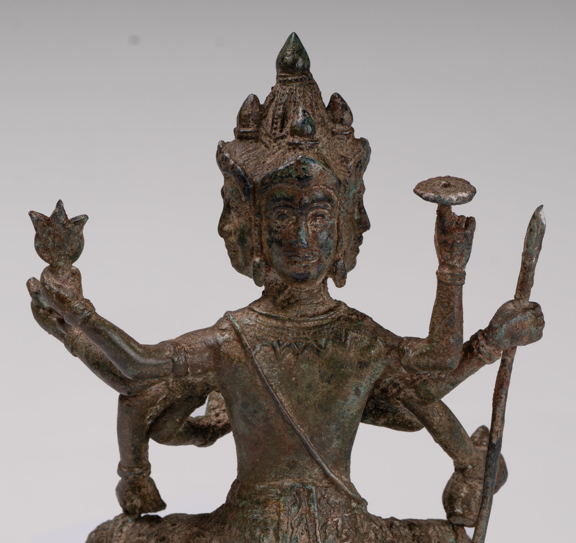 Brahma Statue - Antique Thai Style Bronze Brahma - Hindu God Creation - 22cm/9"