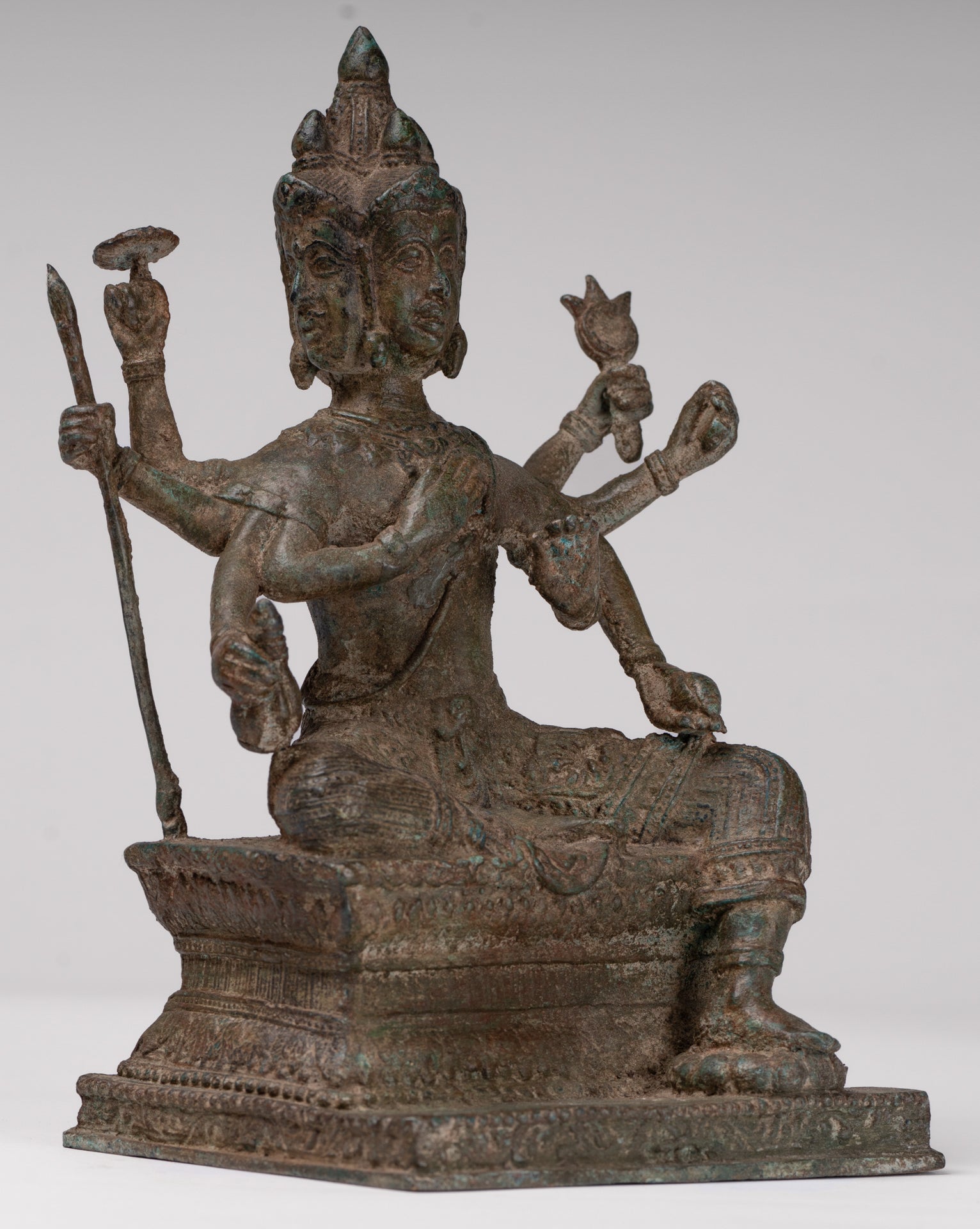 Brahma Statue - Antique Thai Style Bronze Brahma - Hindu God Creation - 22cm/9"
