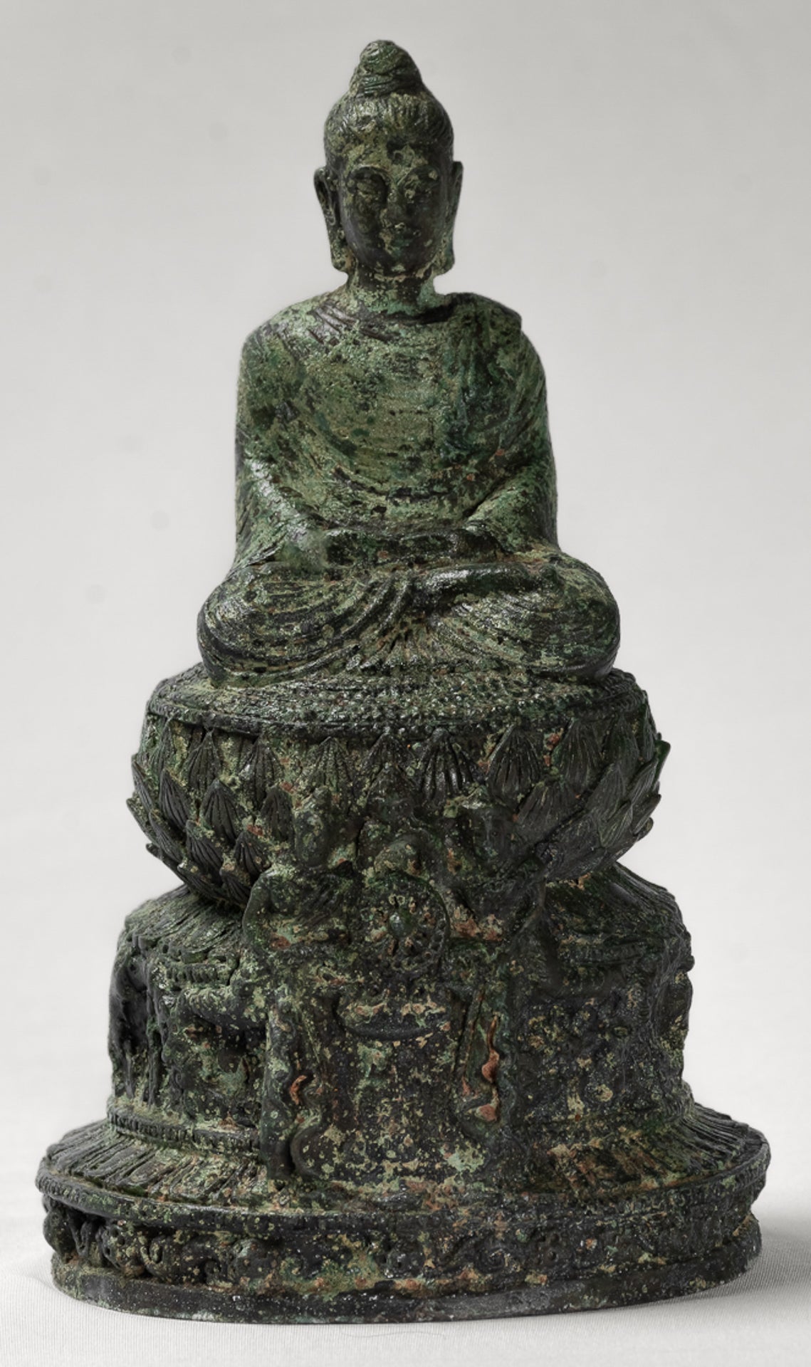 Indian Buddha Statue - Antique Gandhara Style Bronze Meditation Buddha Statue - 21cm/8"