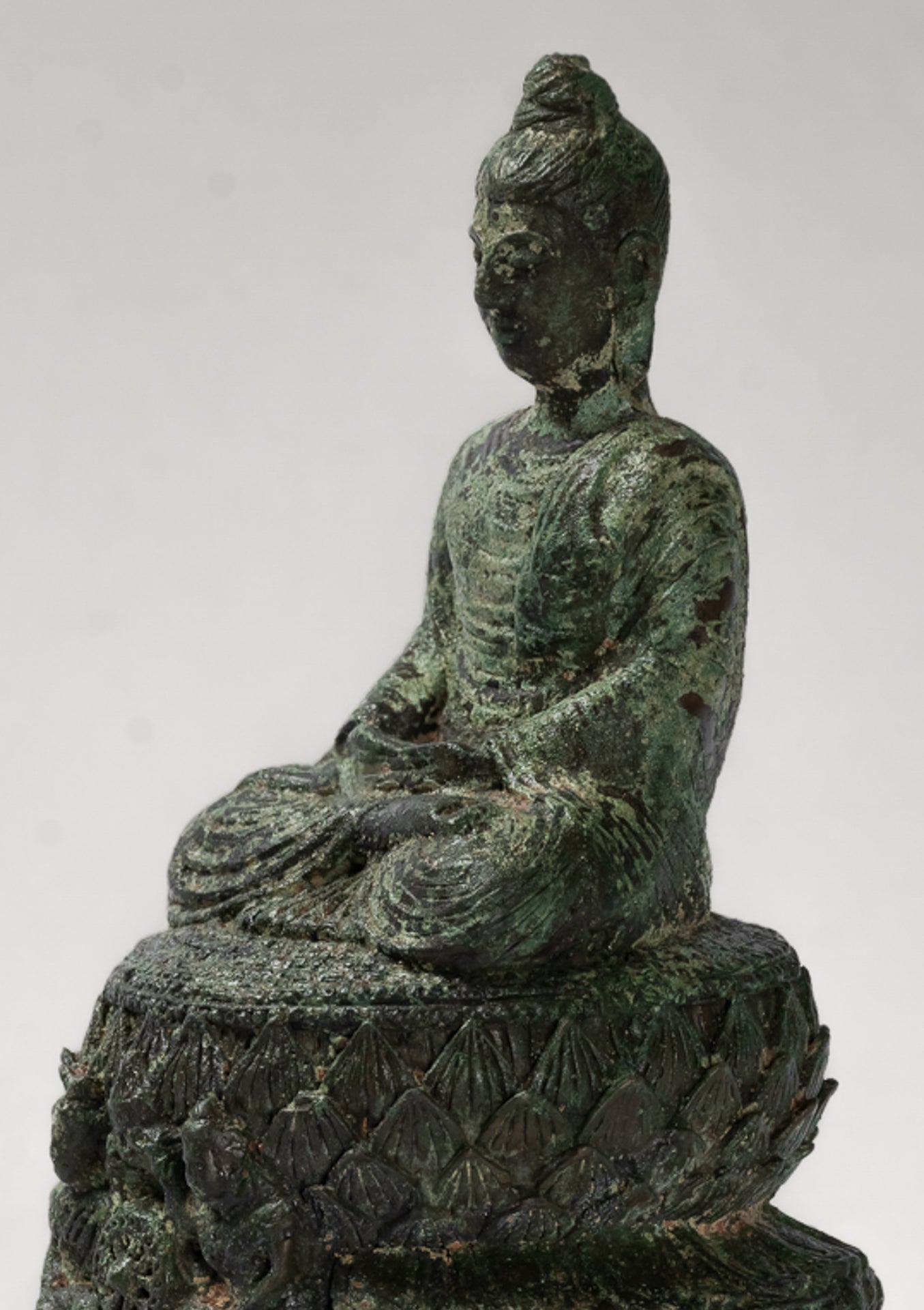 Indian Buddha Statue - Antique Gandhara Style Bronze Meditation Buddha Statue - 21cm/8"