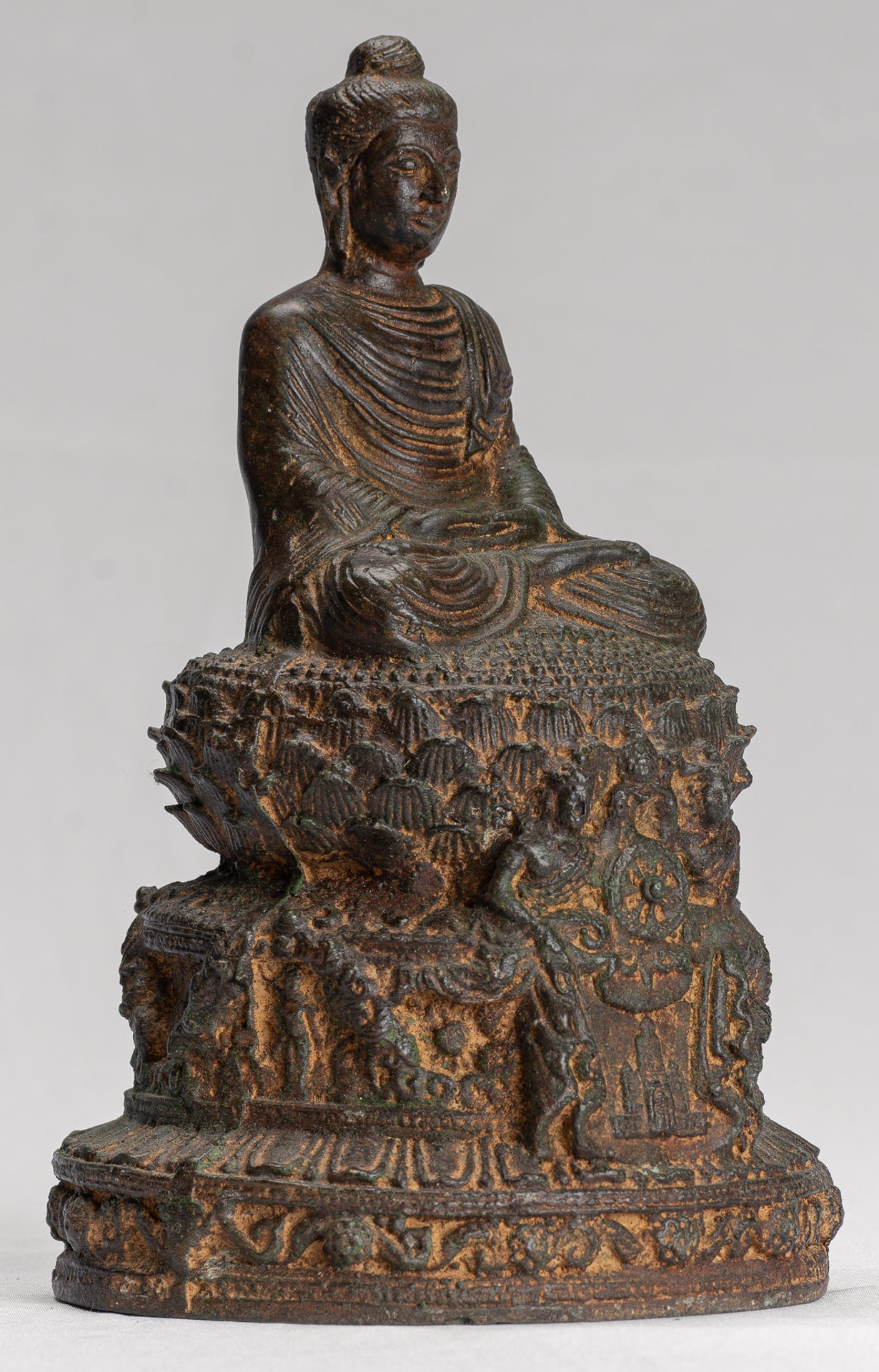 Indian Buddha Statue - Antique Gandhara Style Bronze Meditation Buddha Statue - 21cm/8"