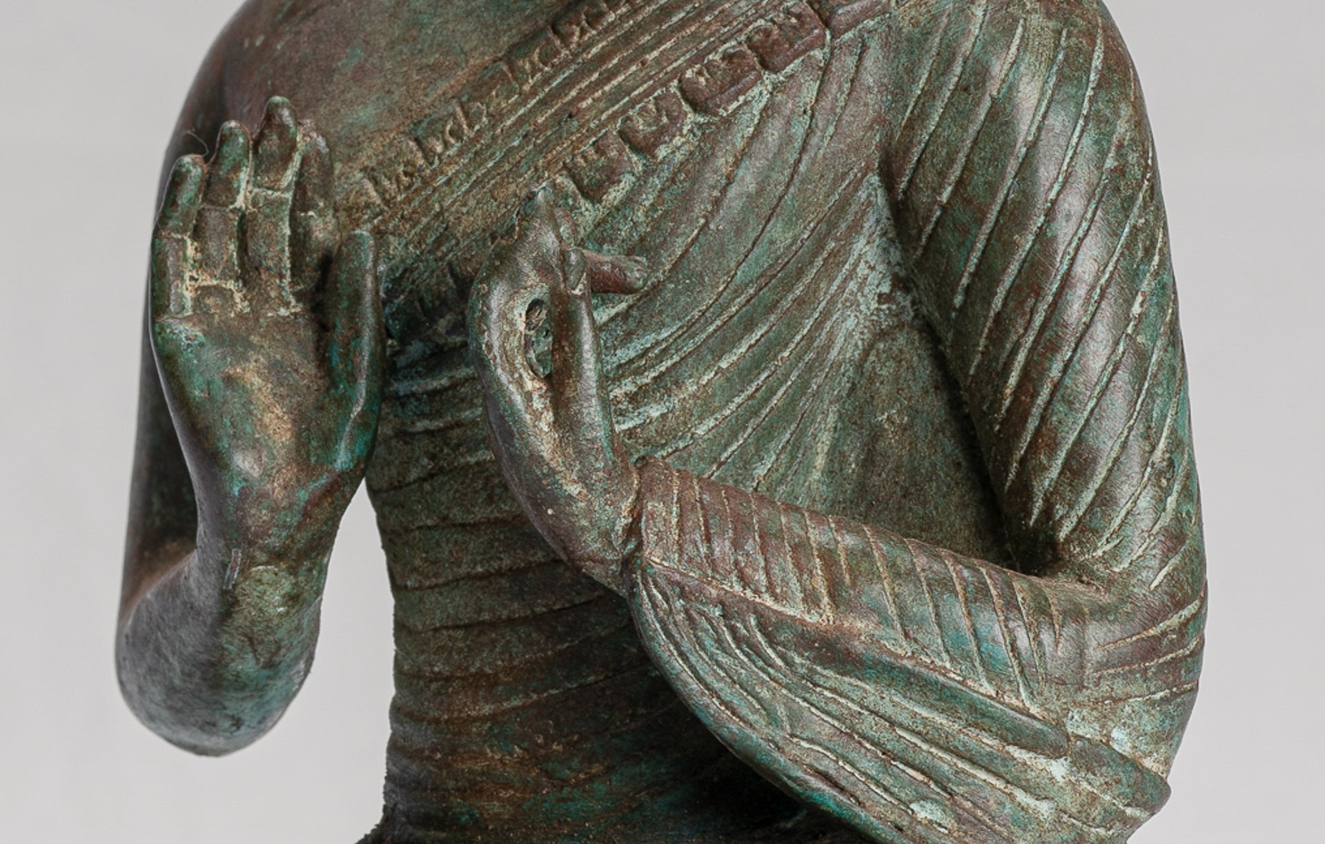 Buddha Statue - Antique Sri Lanka Style Seated Bronze Teaching Buddha Statue - 25cm/10"