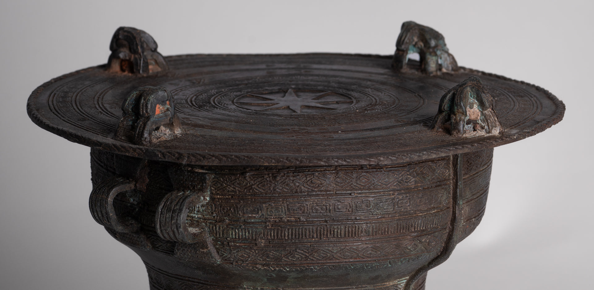 Thai Rain Drum - Antique Thai Style Bronze Free Standing Frog Rain Drum - 19cm/8"